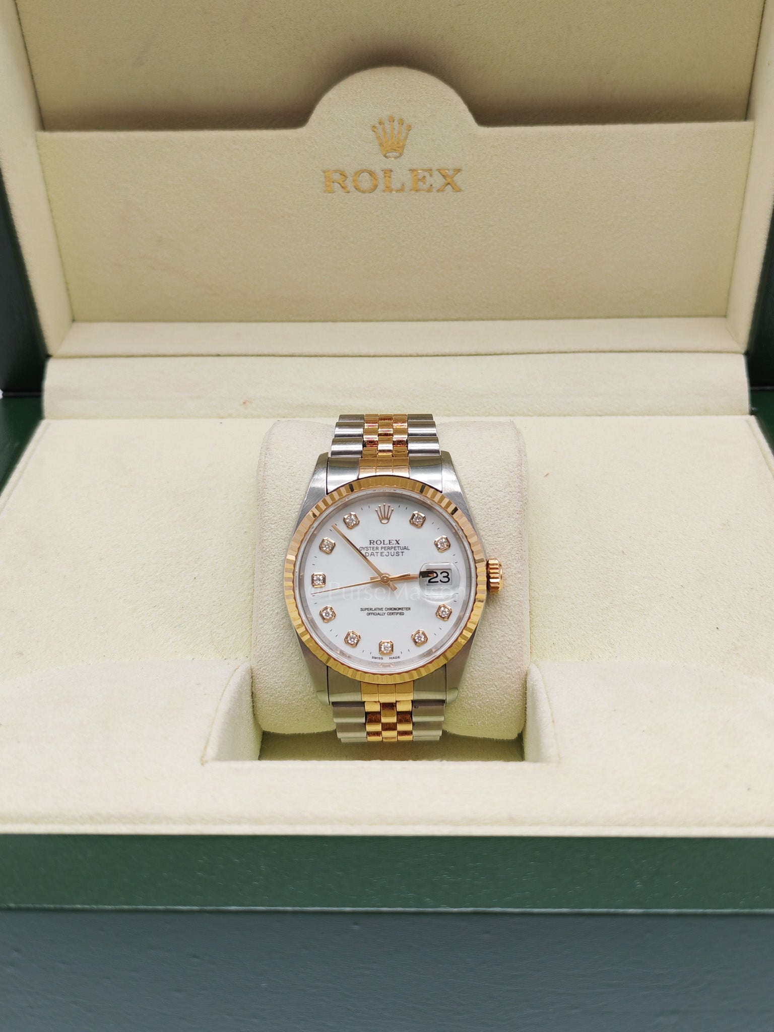 Oyster Perpetual Datejust 36mm Two-Toned White Dial with Diamond Ref. No. 16233 (Year 2004) | Purse Maison Luxury Bags Shop