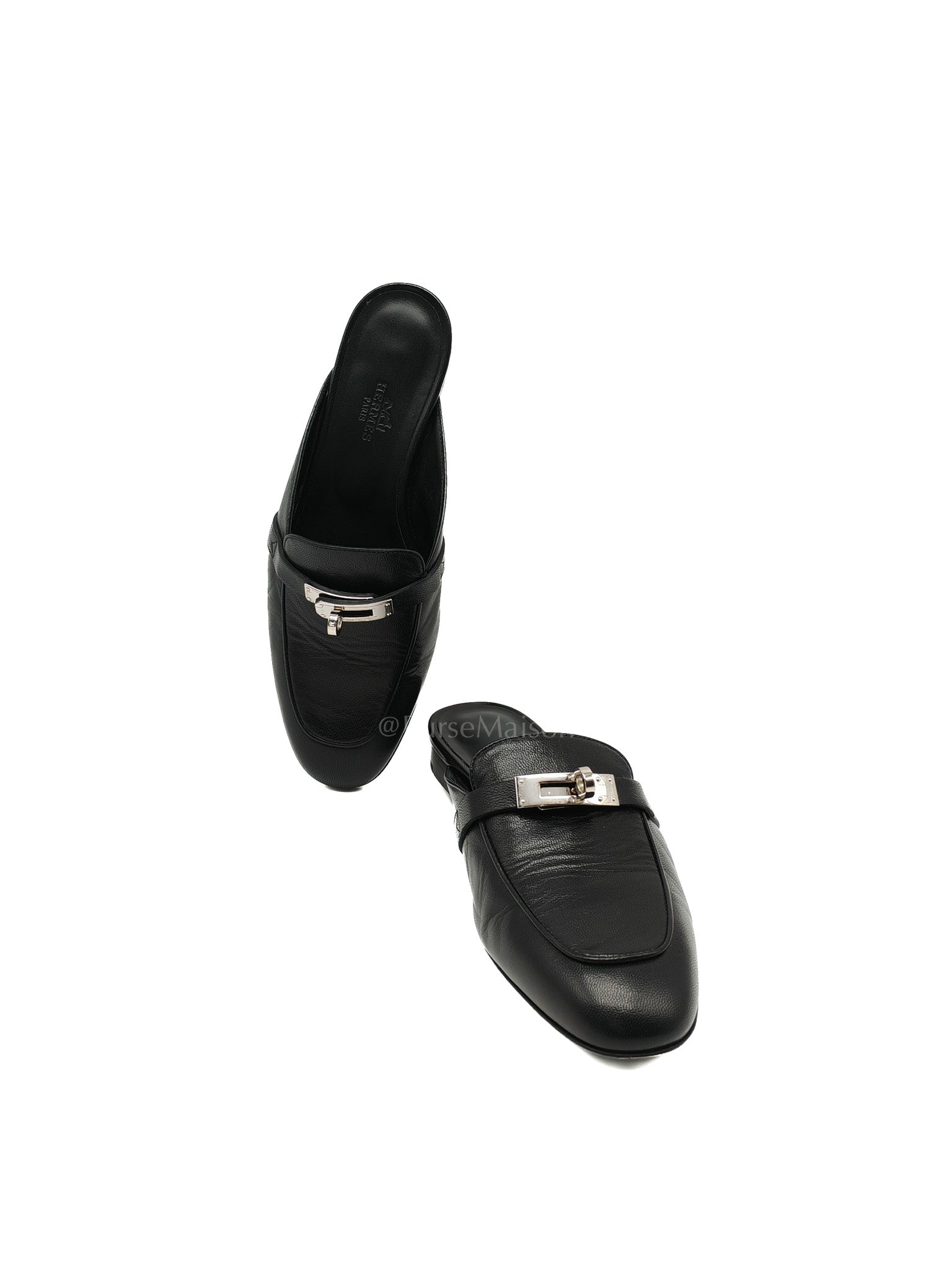 Oz Mules Black/Noir Goatskin Leather in Palladium Hardware Size 36.5 EU (24.5cm) | Purse Maison Luxury Bags Shop