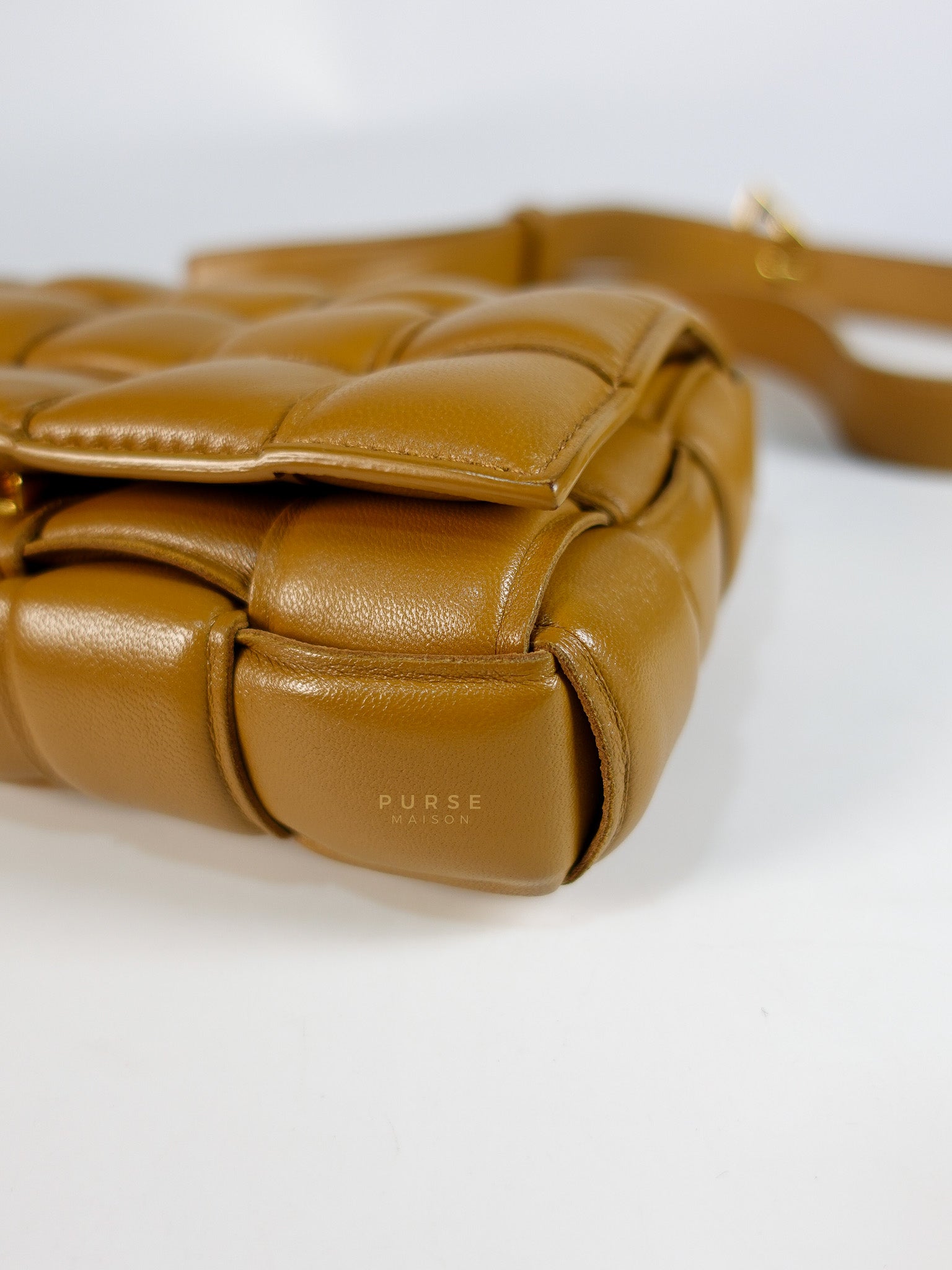 Padded Cassette Bag in Brown Gold Hardware | Purse Maison Luxury Bags Shop