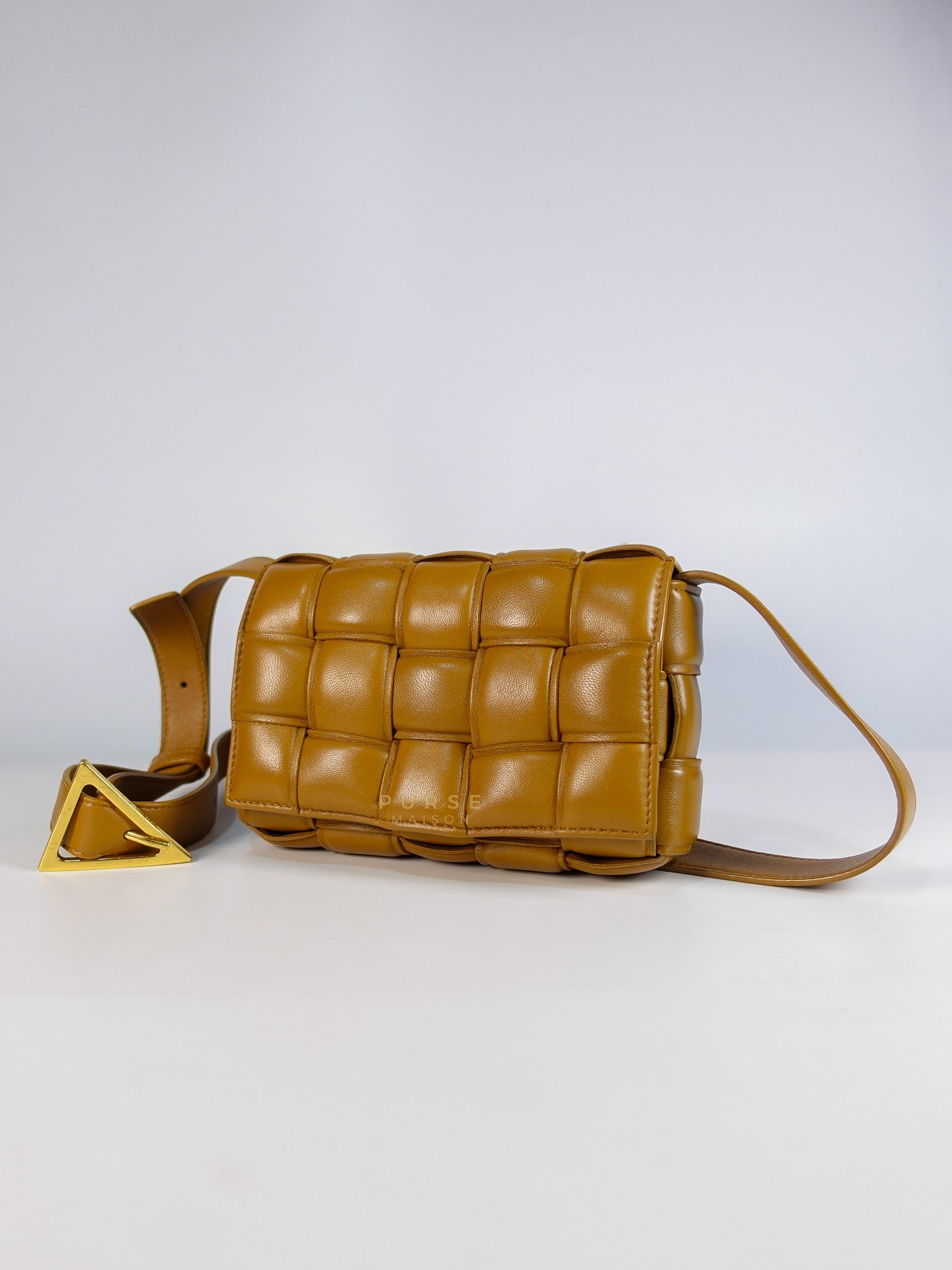 Padded Cassette Bag in Brown Gold Hardware | Purse Maison Luxury Bags Shop