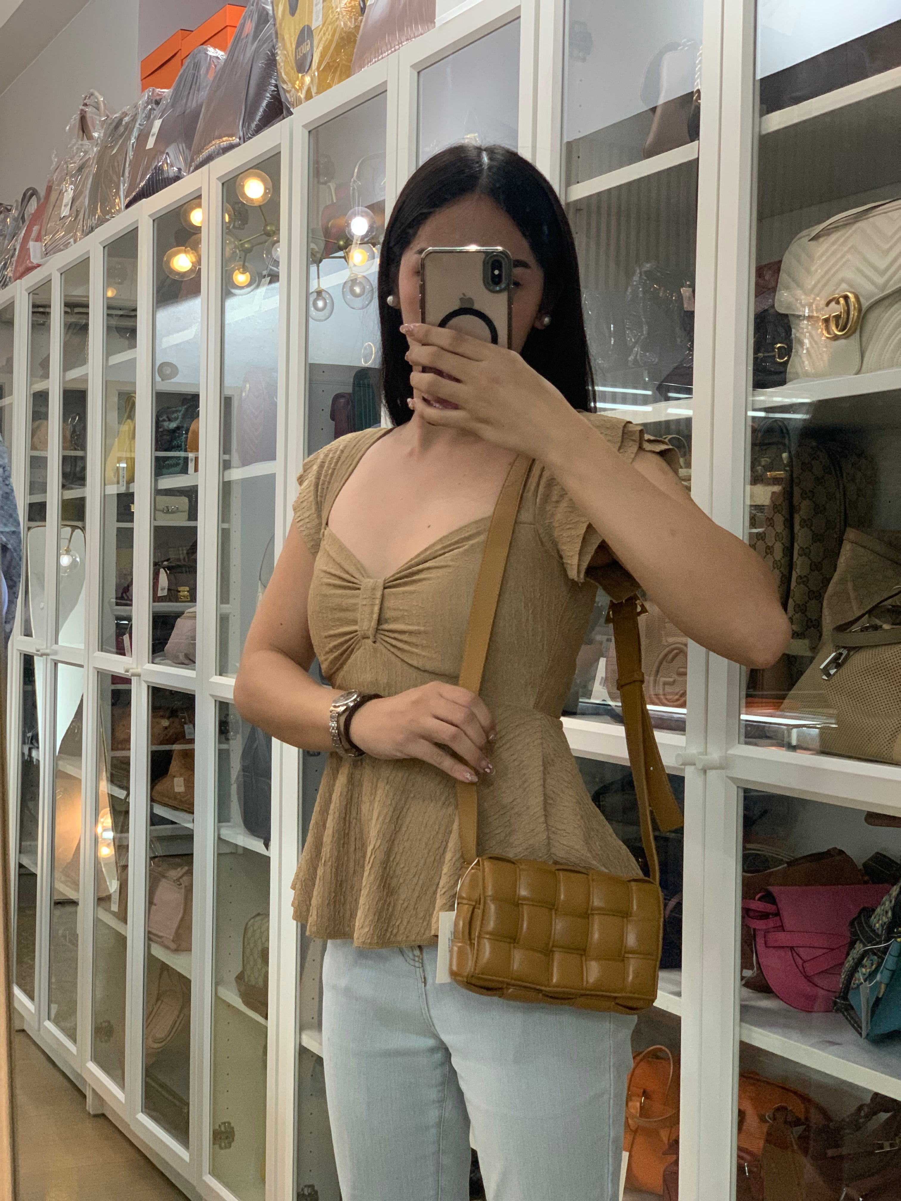 Padded Cassette Bag in Brown Gold Hardware | Purse Maison Luxury Bags Shop