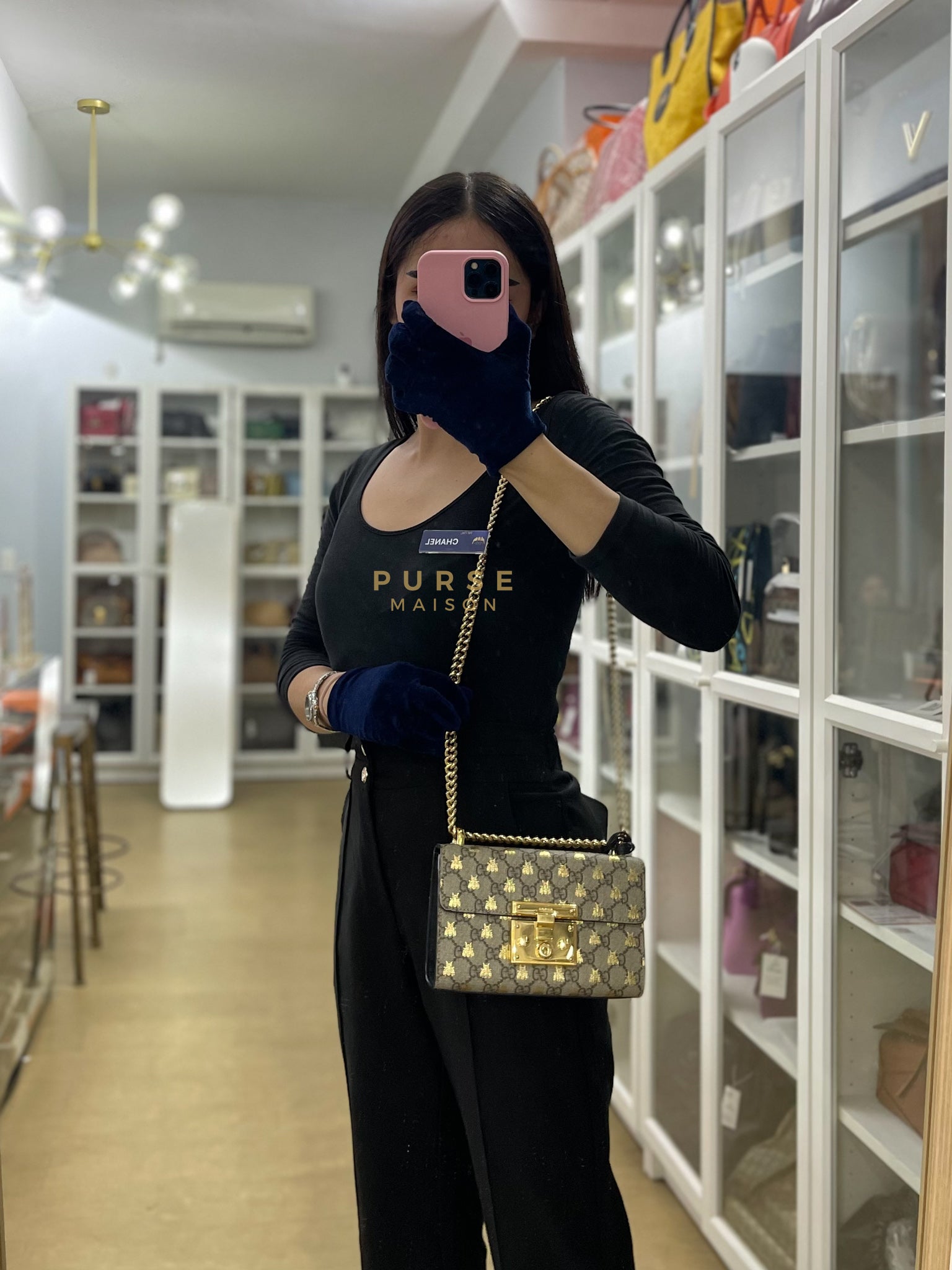 Padlock Mini Bees Supreme Canvas & Gold Hardware | Purse Maison Luxury Bags Shop