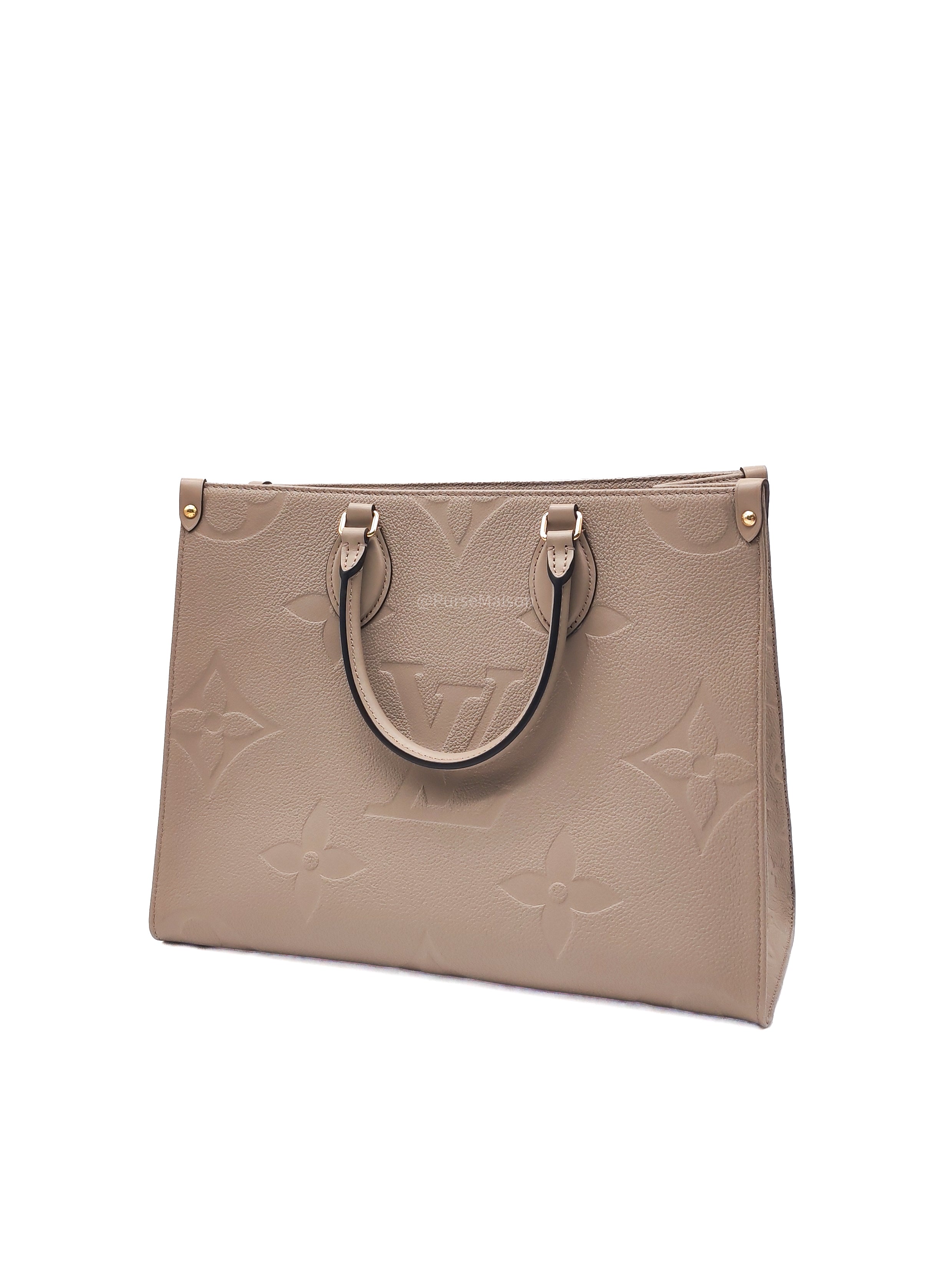 Louis Vuitton OnTheGo Tote Bag MM in Tourtorelle Monogram Empreinte Leather(Microchip)