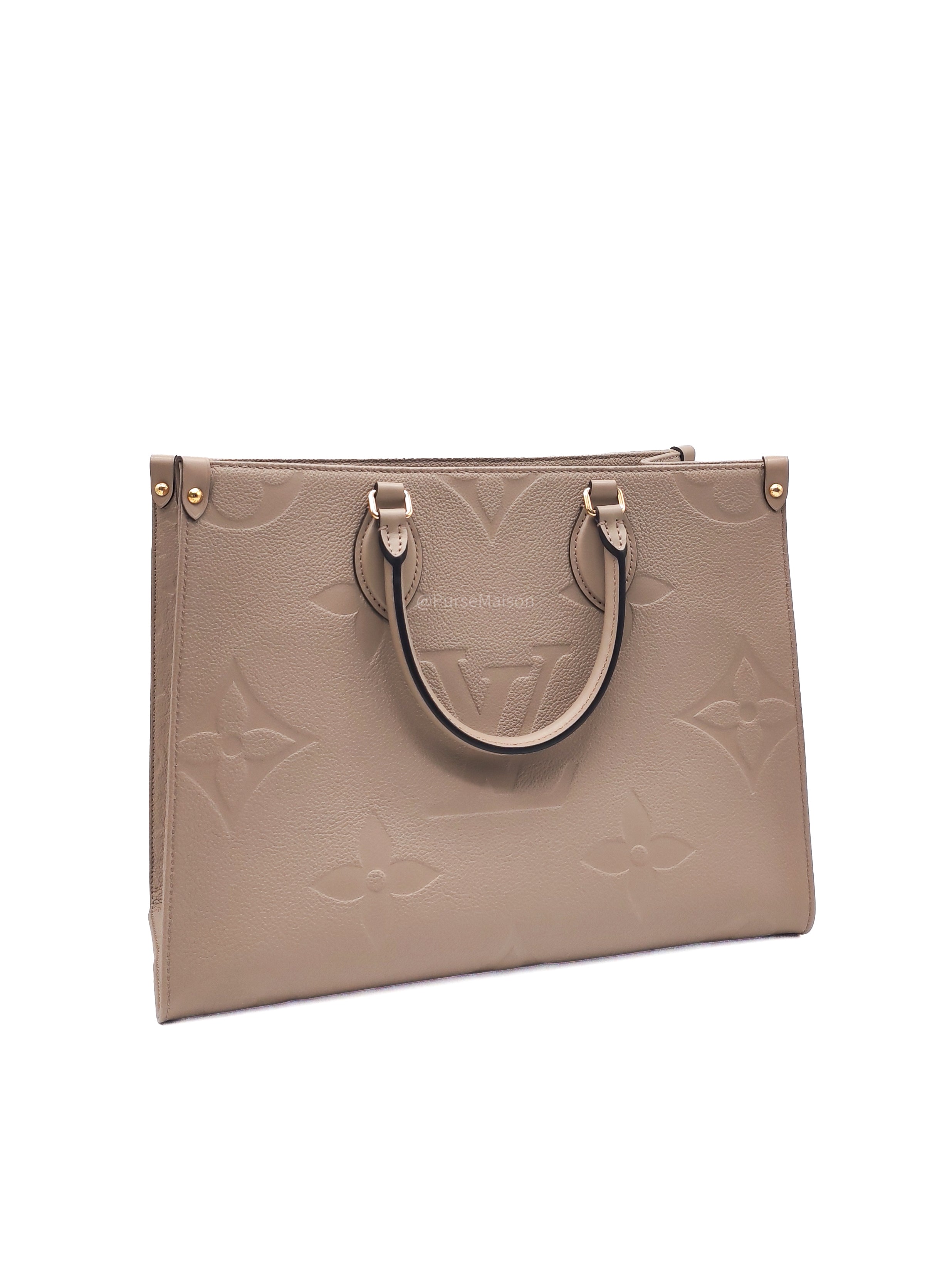 Louis Vuitton OnTheGo Tote Bag MM in Tourtorelle Monogram Empreinte Leather(Microchip)