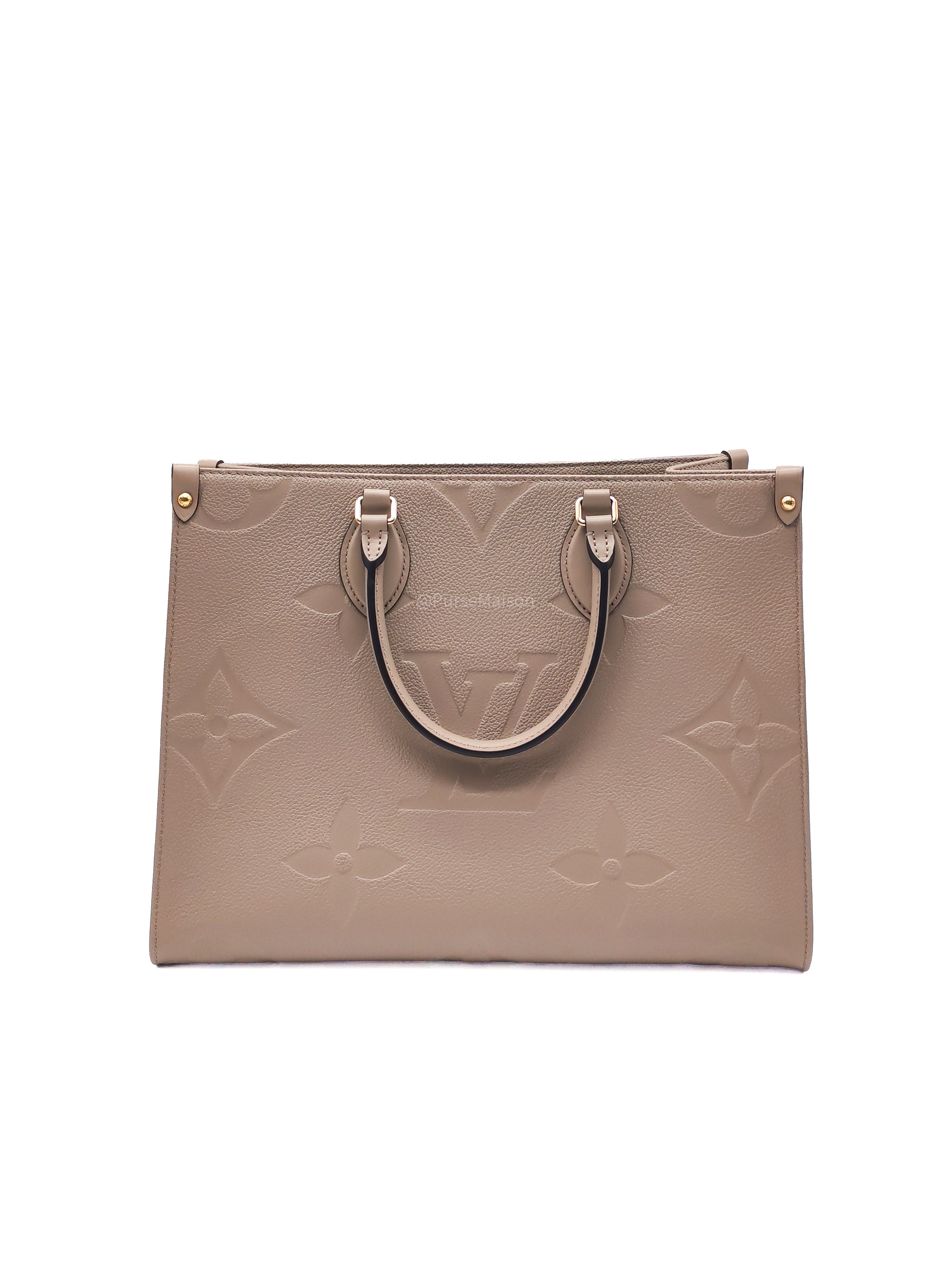 Louis Vuitton OnTheGo Tote Bag MM in Tourtorelle Monogram Empreinte Leather(Microchip)