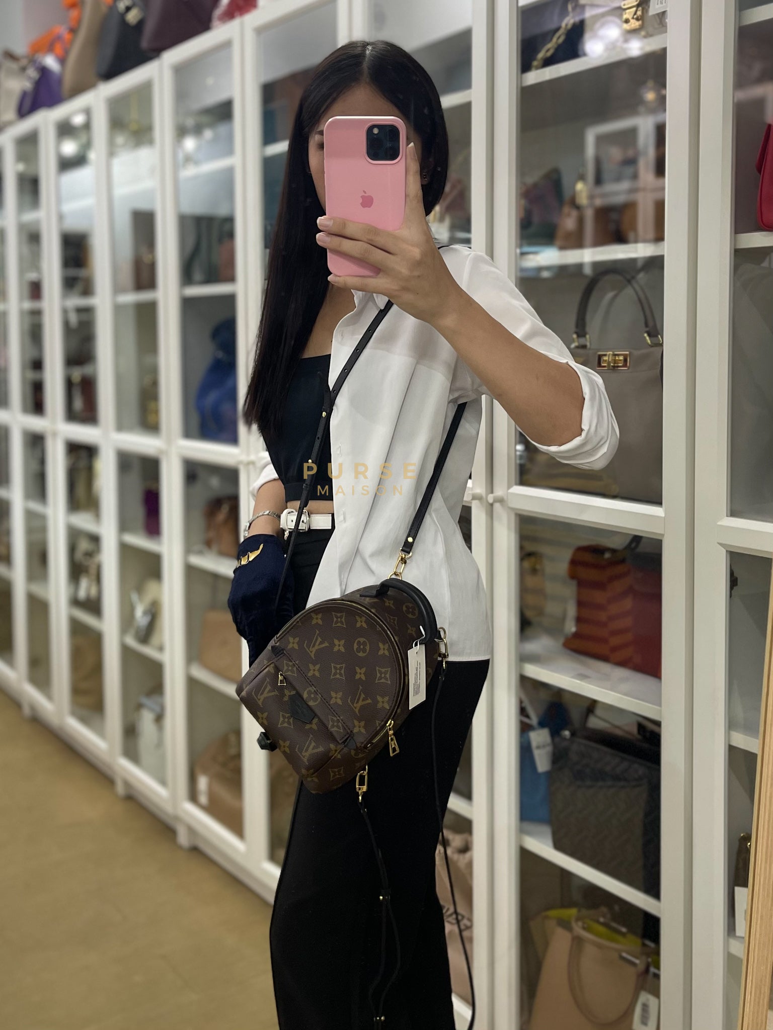 Palm Spring Mini Backpack in Monogram Canvas & Gold Hardware Microchip | Purse Maison Luxury Bags Shop