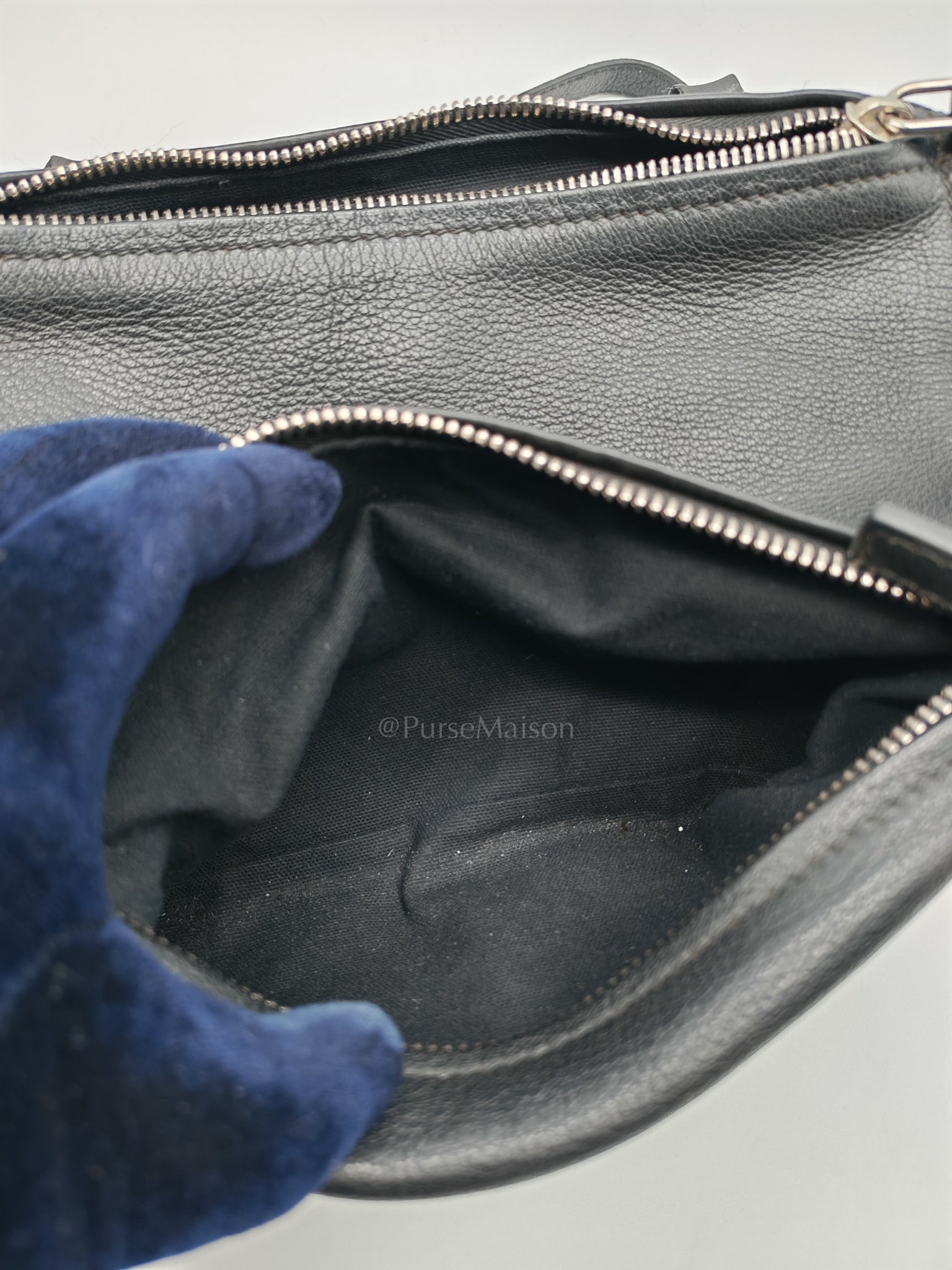 Pandora Bag in Black Goat Skin Leather & Silver Hardware | Purse Maison Luxury Bags Shop