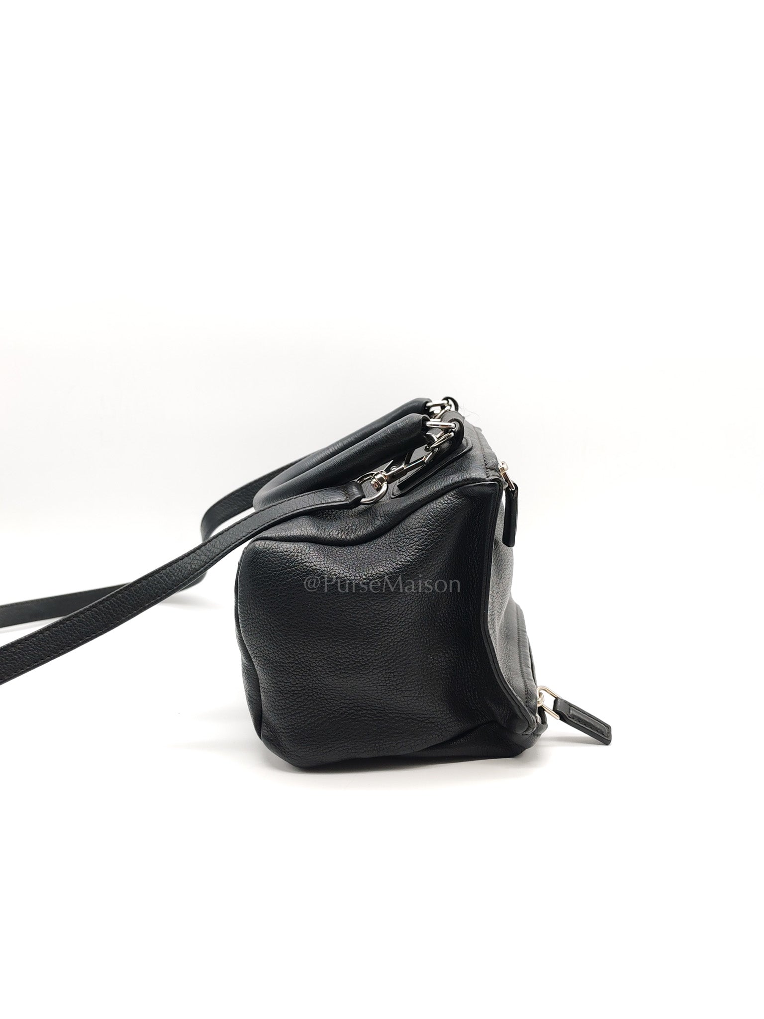 Pandora Bag in Black Goat Skin Leather & Silver Hardware | Purse Maison Luxury Bags Shop
