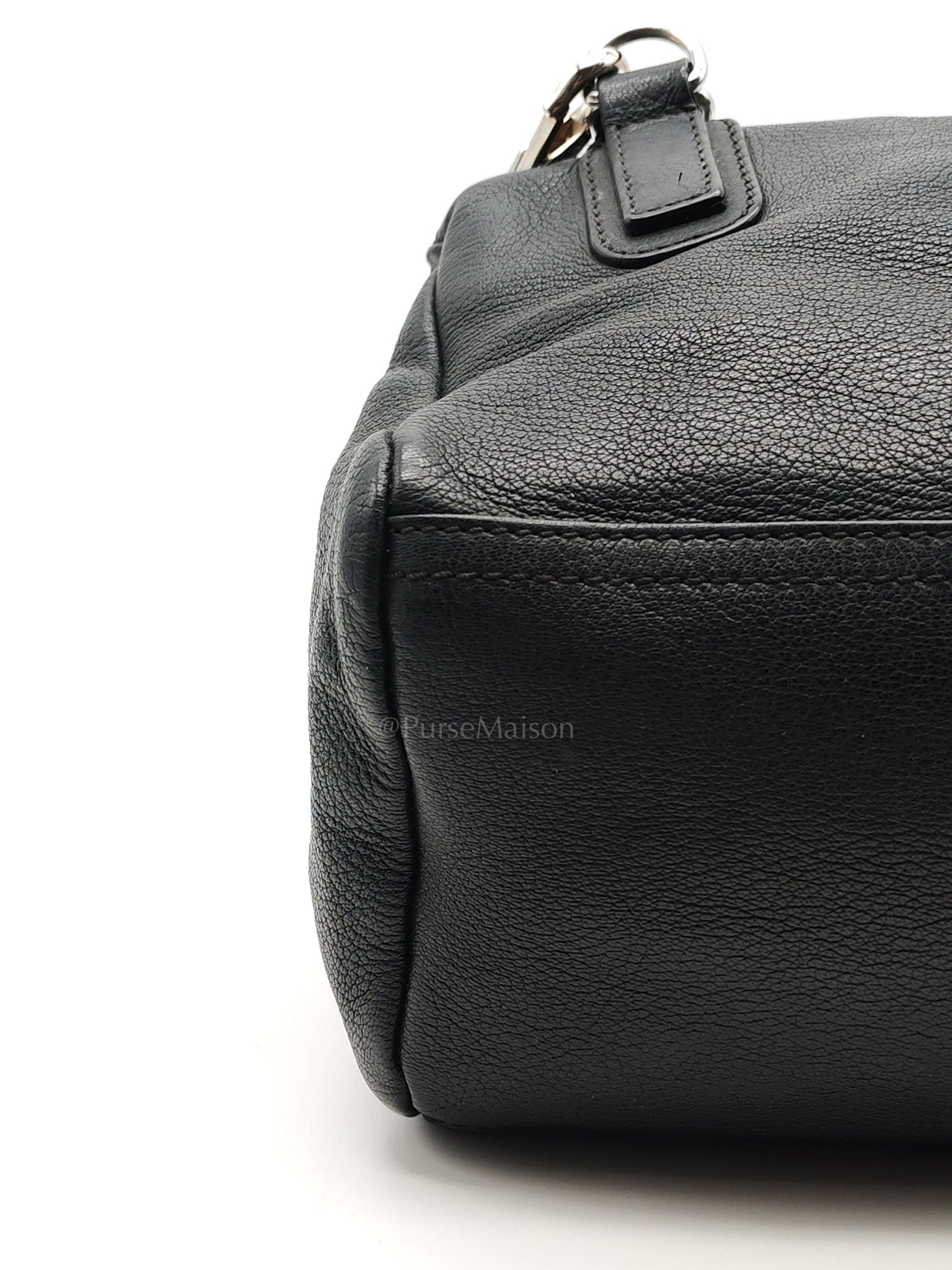 Pandora Bag in Black Goat Skin Leather & Silver Hardware | Purse Maison Luxury Bags Shop
