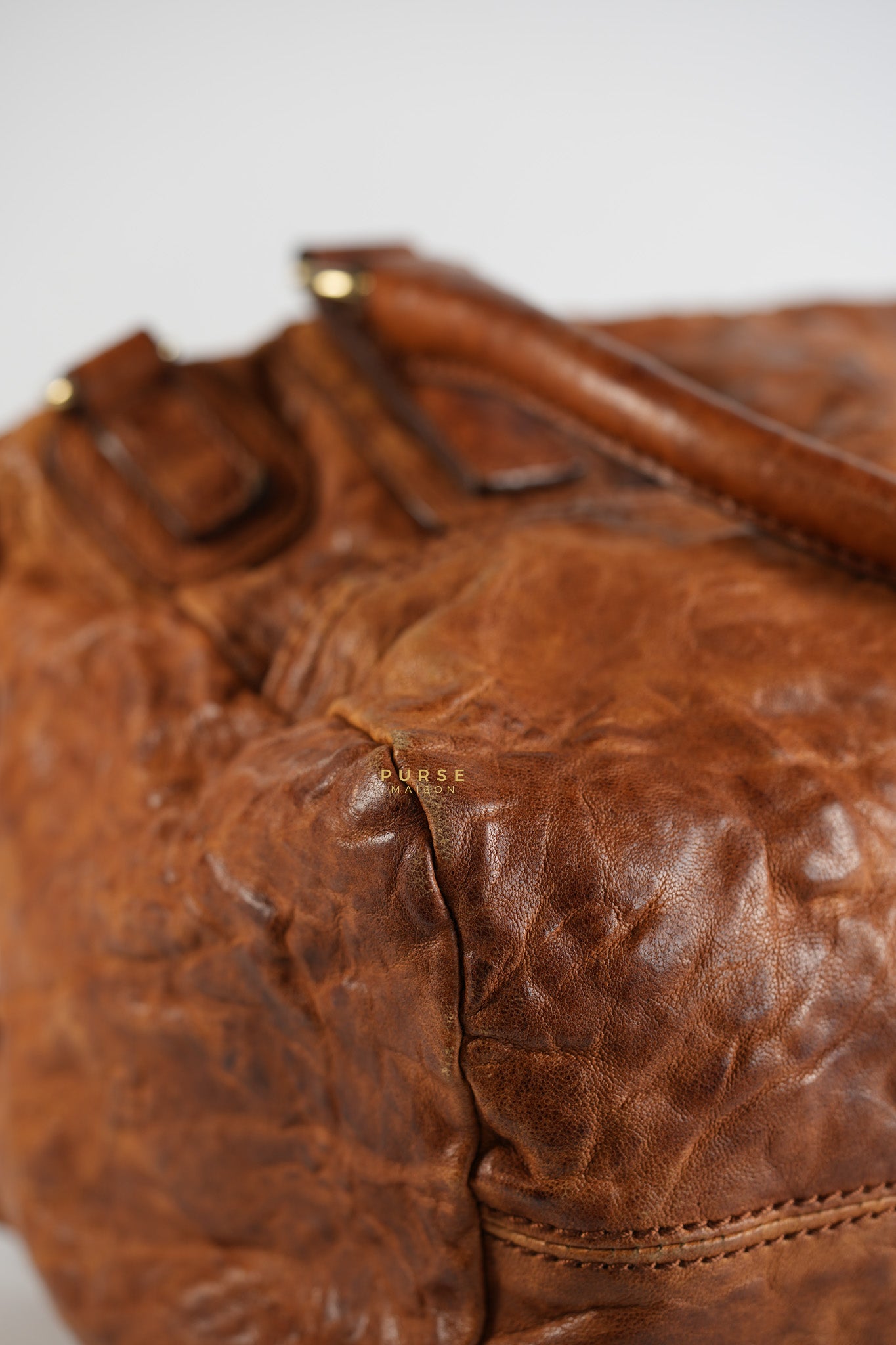 Pandora Brown Medium Crinkled Sheepskin Leather Bag Gold Hardware | Purse Maison Luxury Bags Shop