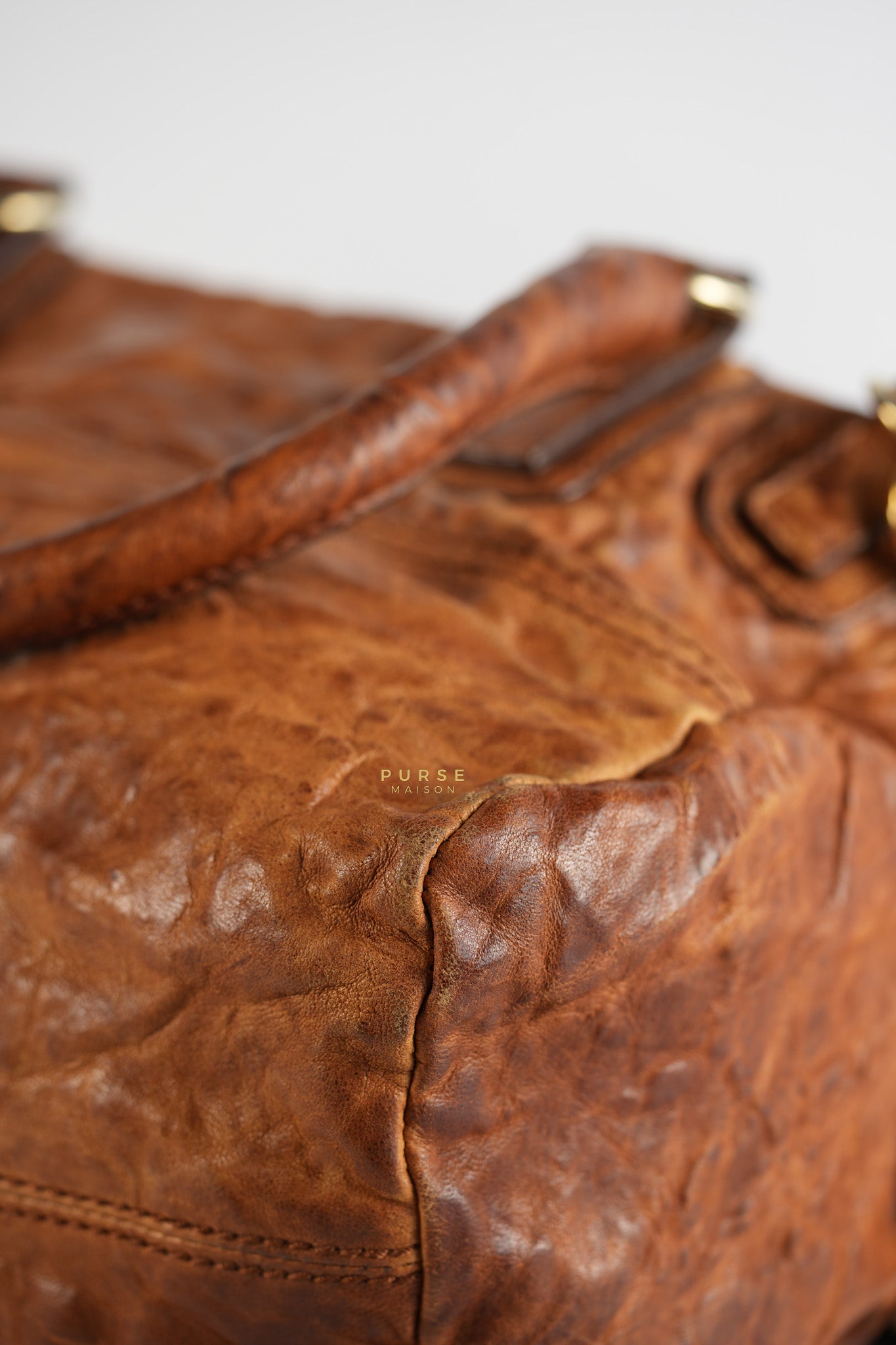 Pandora Brown Medium Crinkled Sheepskin Leather Bag Gold Hardware | Purse Maison Luxury Bags Shop