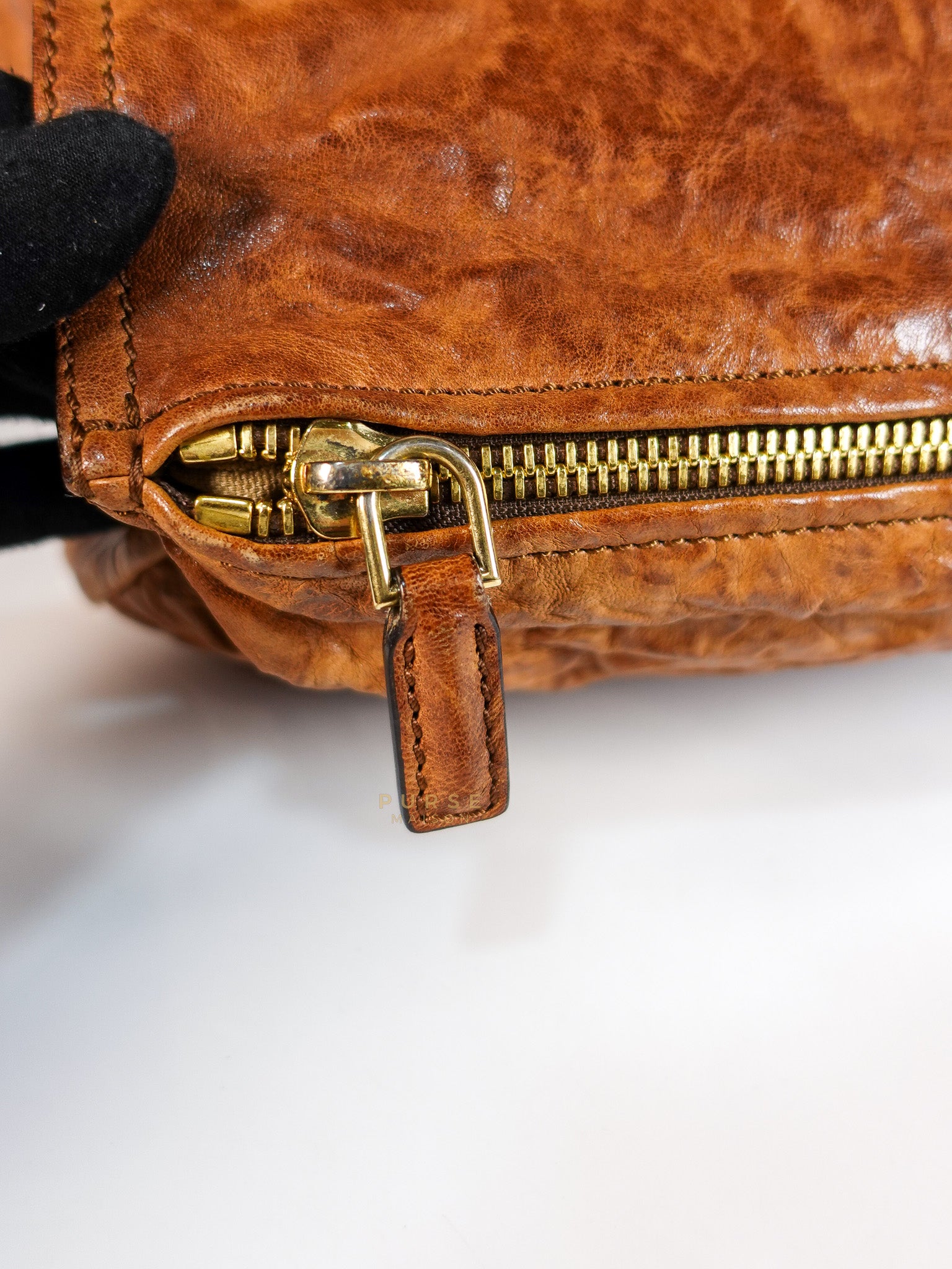 Pandora Medium Bag in Brown Crinkled Sheepskin Leather & Gold Hardware | Purse Maison Luxury Bags Shop