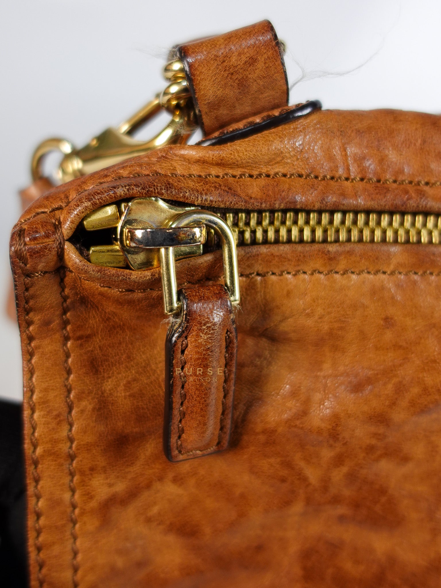 Pandora Medium Bag in Brown Crinkled Sheepskin Leather & Gold Hardware | Purse Maison Luxury Bags Shop