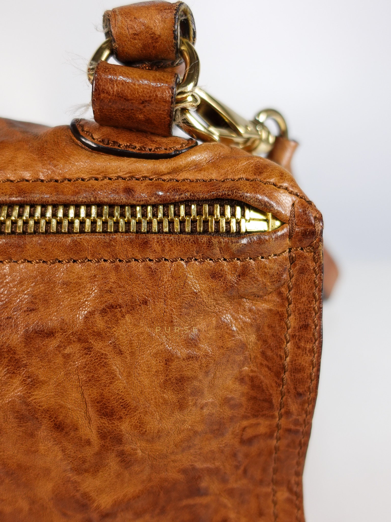 Pandora Medium Bag in Brown Crinkled Sheepskin Leather & Gold Hardware | Purse Maison Luxury Bags Shop