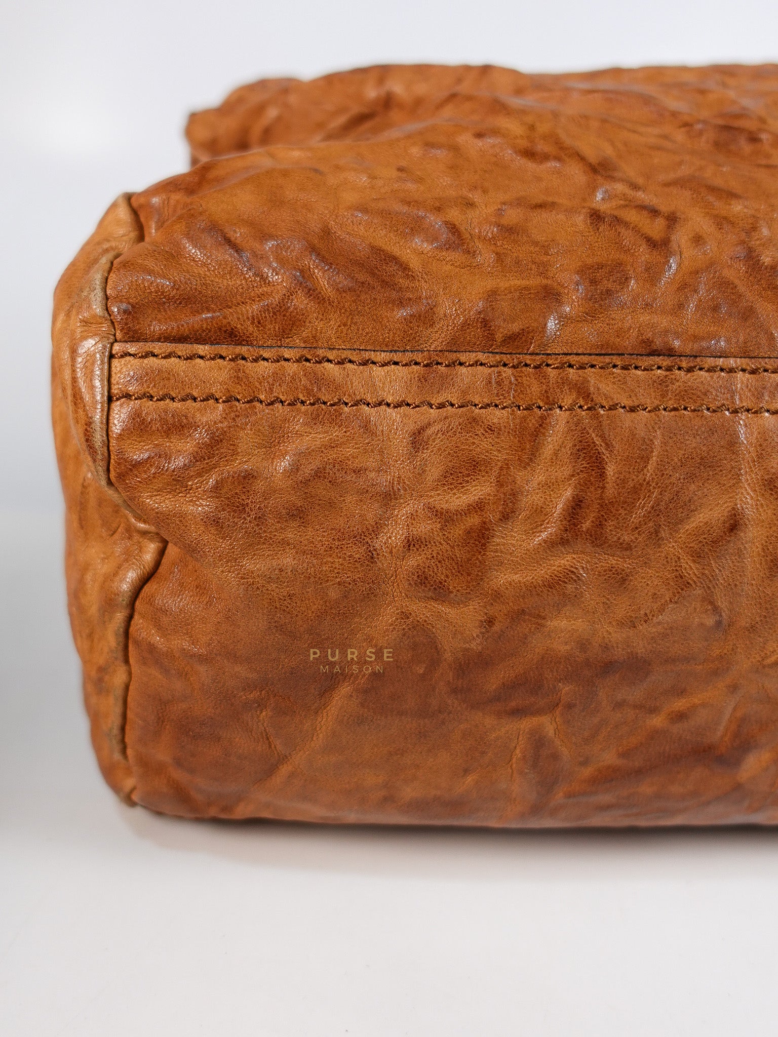 Pandora Medium Bag in Brown Crinkled Sheepskin Leather & Gold Hardware | Purse Maison Luxury Bags Shop