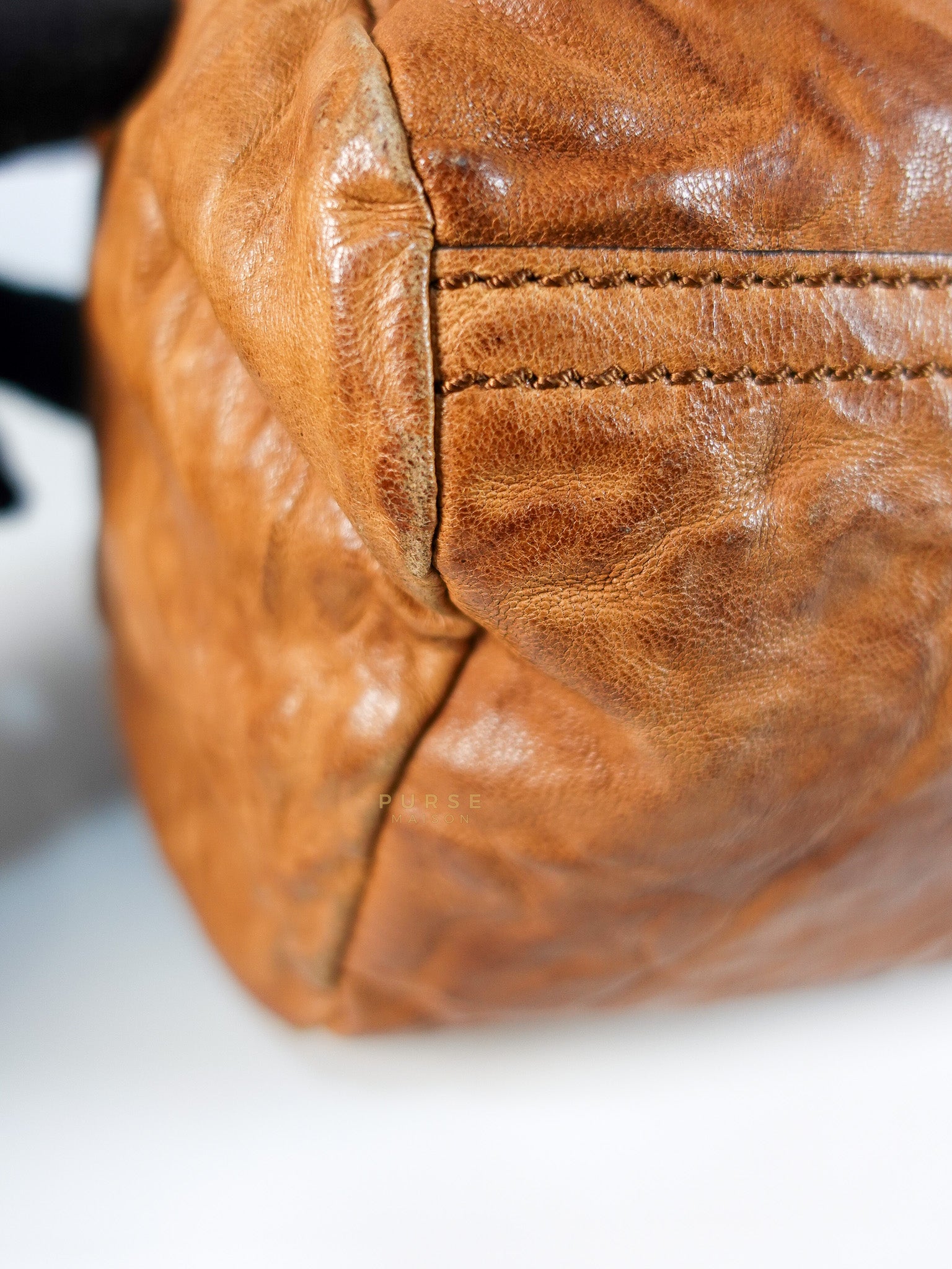 Pandora Medium Bag in Brown Crinkled Sheepskin Leather & Gold Hardware | Purse Maison Luxury Bags Shop