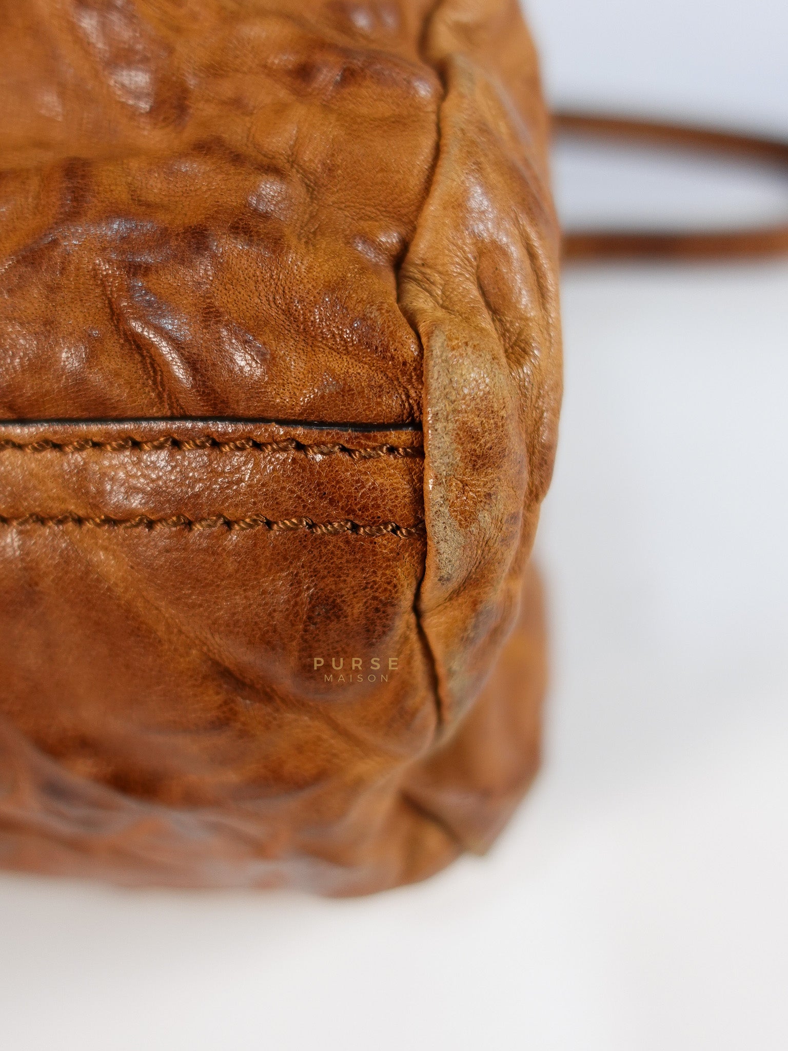 Pandora Medium Bag in Brown Crinkled Sheepskin Leather & Gold Hardware | Purse Maison Luxury Bags Shop