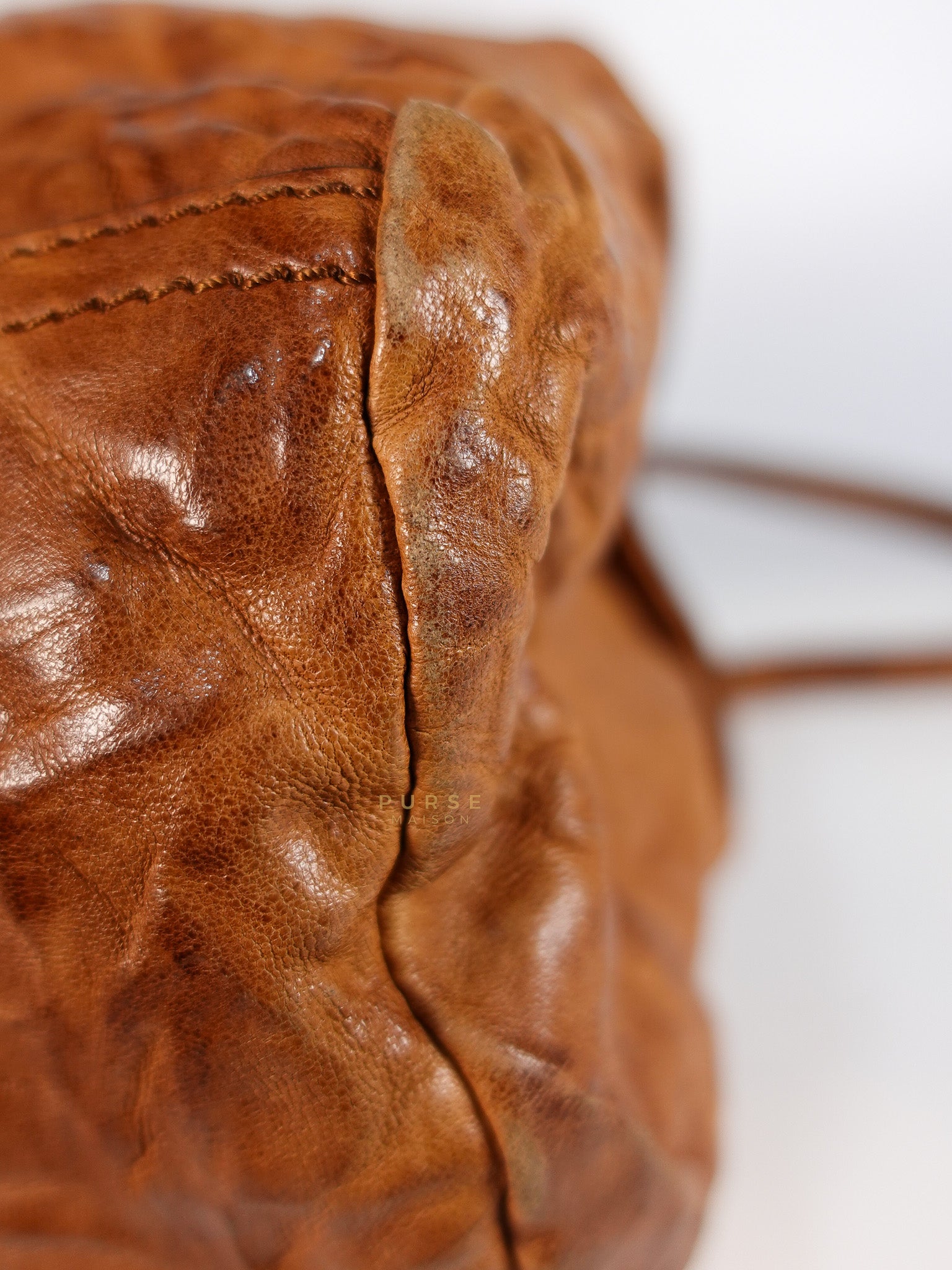 Pandora Medium Bag in Brown Crinkled Sheepskin Leather & Gold Hardware | Purse Maison Luxury Bags Shop