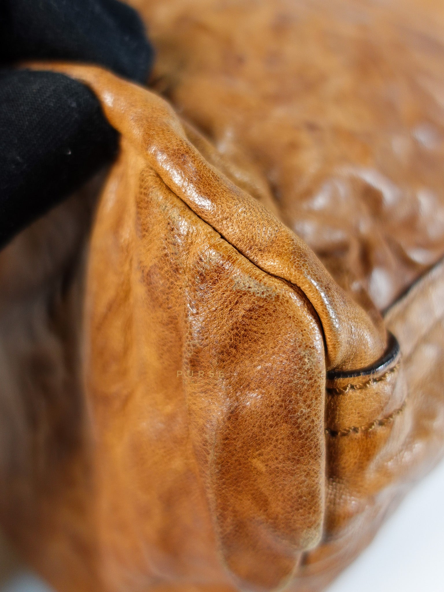 Pandora Medium Bag in Brown Crinkled Sheepskin Leather & Gold Hardware | Purse Maison Luxury Bags Shop