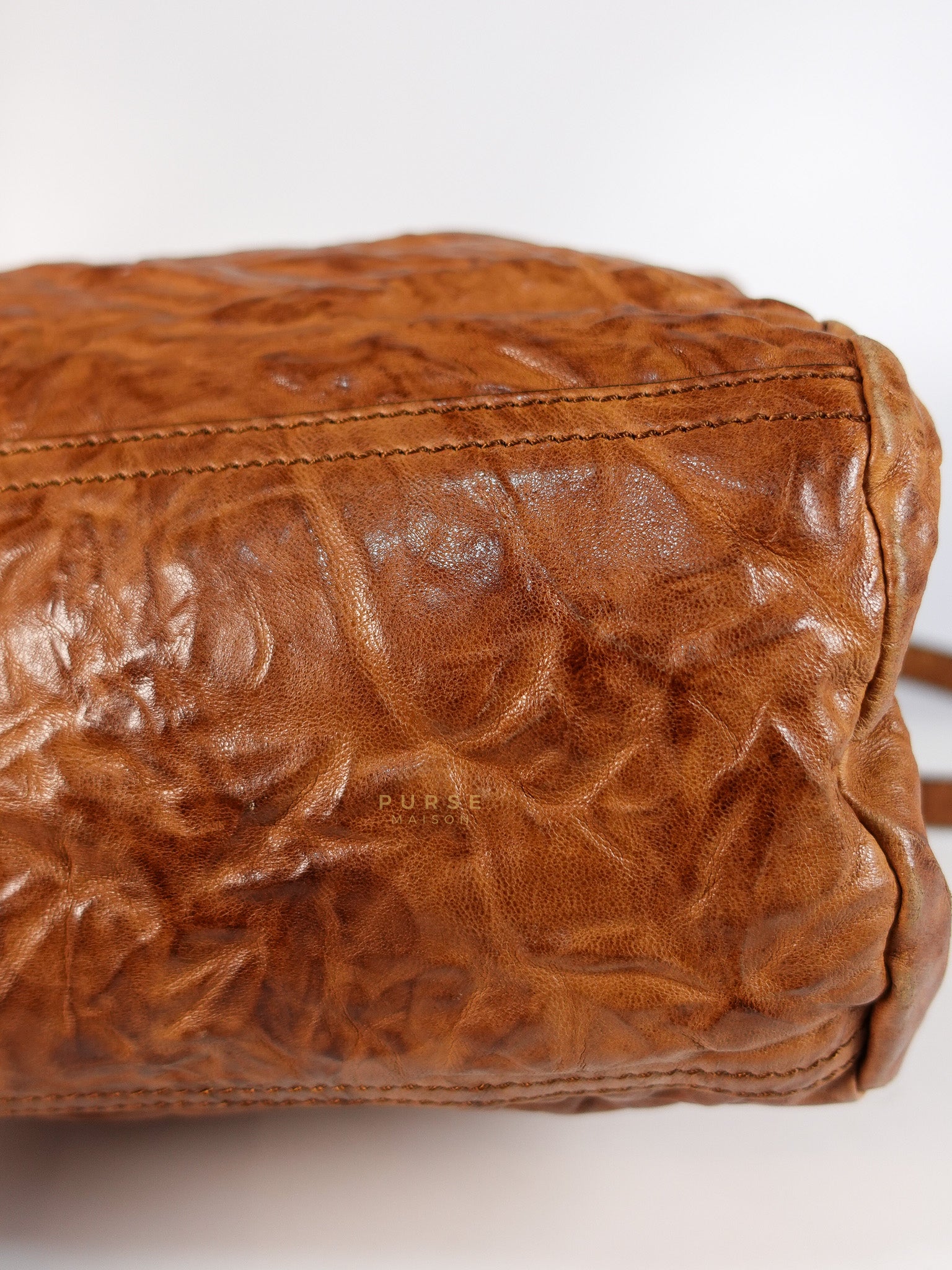 Pandora Medium Bag in Brown Crinkled Sheepskin Leather & Gold Hardware | Purse Maison Luxury Bags Shop