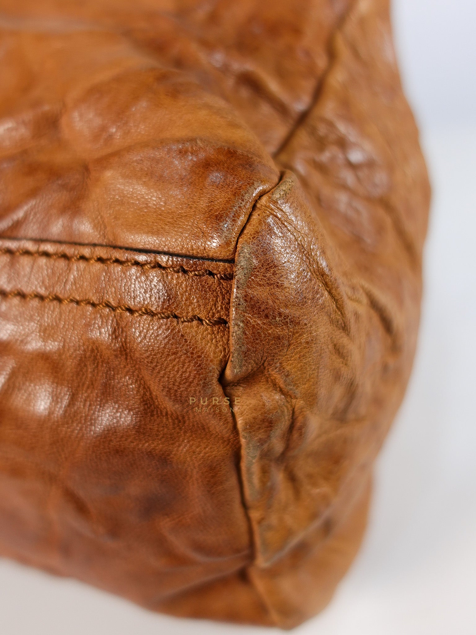 Pandora Medium Bag in Brown Crinkled Sheepskin Leather & Gold Hardware | Purse Maison Luxury Bags Shop