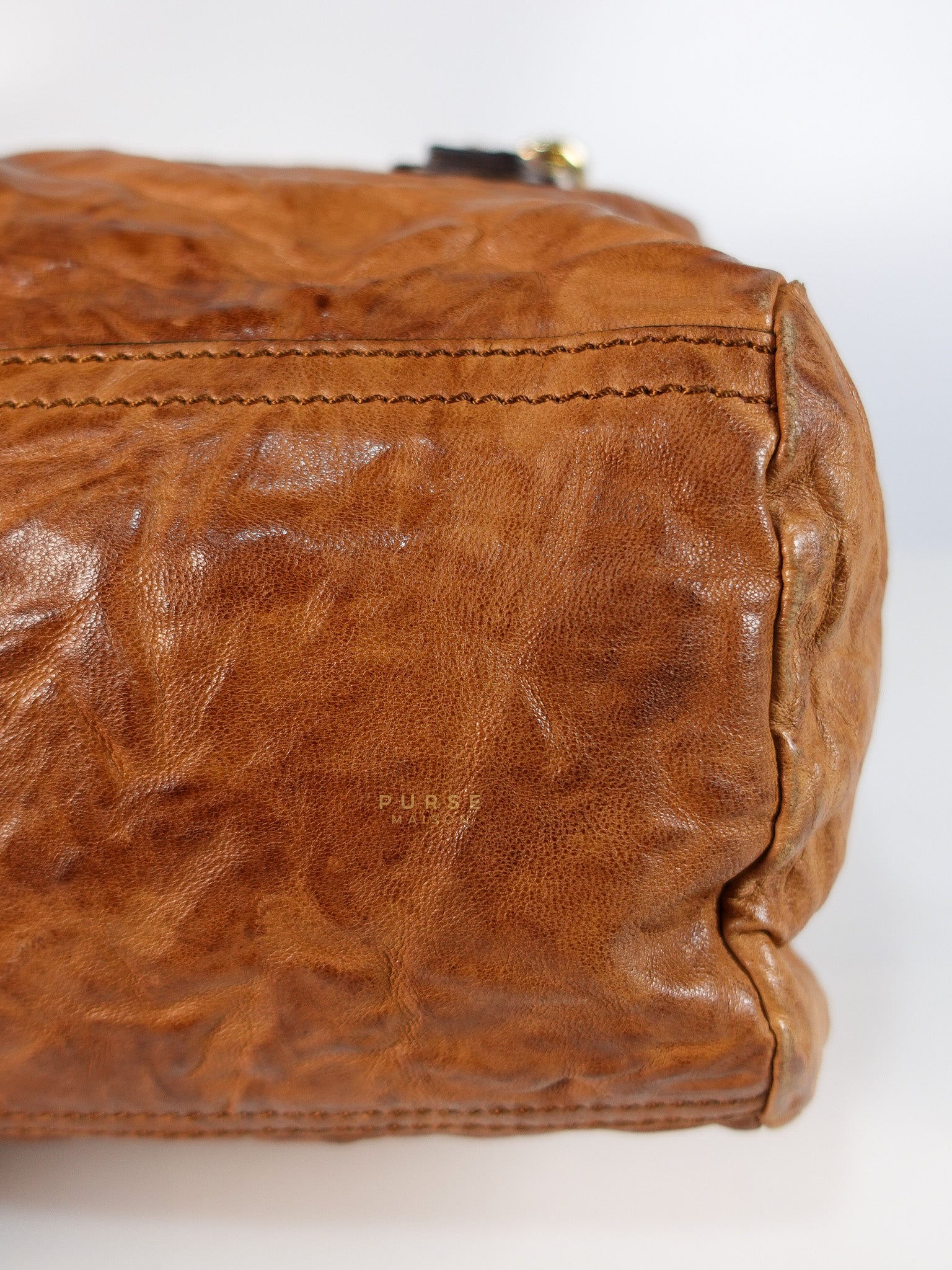 Pandora Medium Bag in Brown Crinkled Sheepskin Leather & Gold Hardware | Purse Maison Luxury Bags Shop