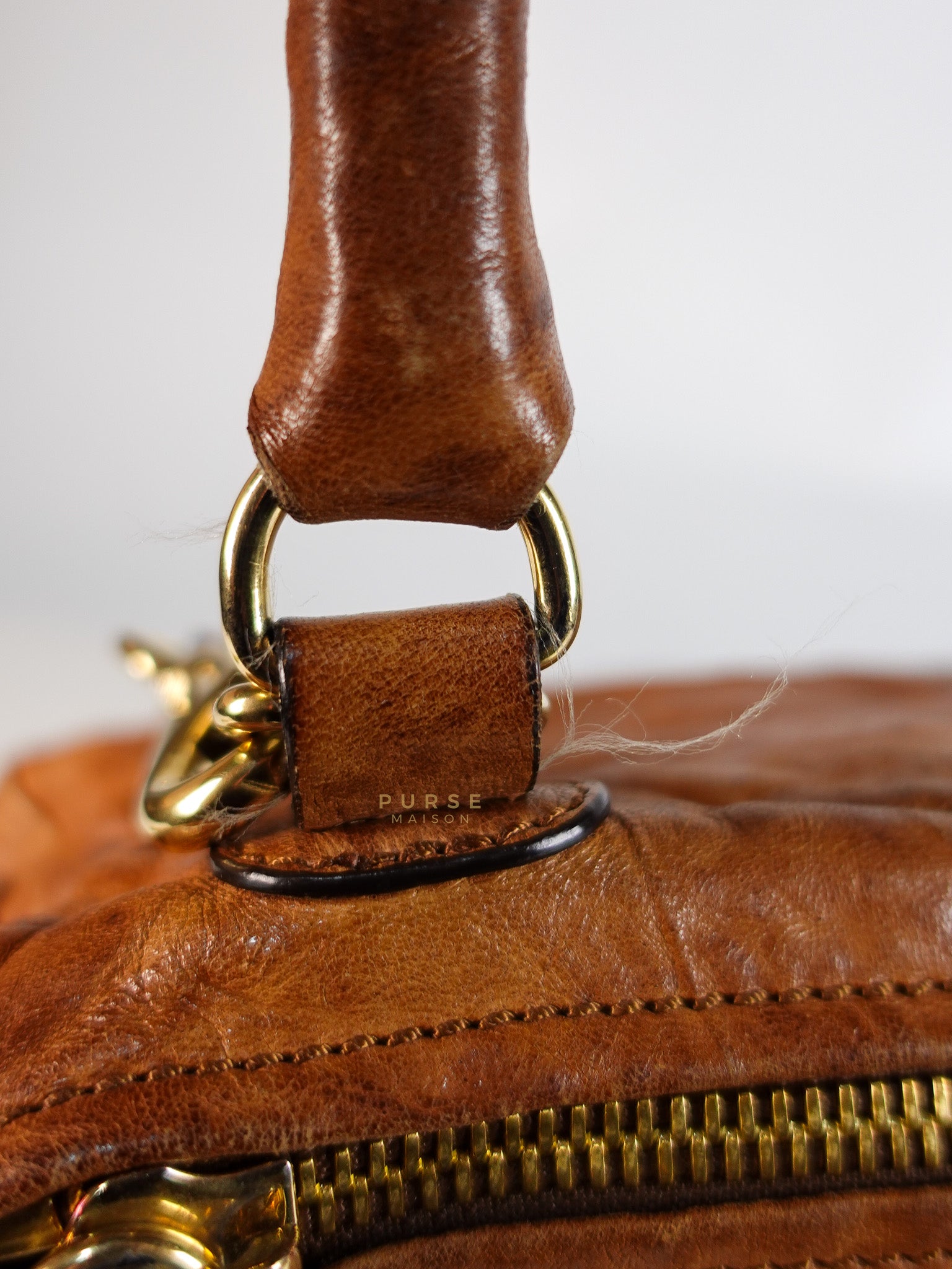 Pandora Medium Bag in Brown Crinkled Sheepskin Leather & Gold Hardware | Purse Maison Luxury Bags Shop