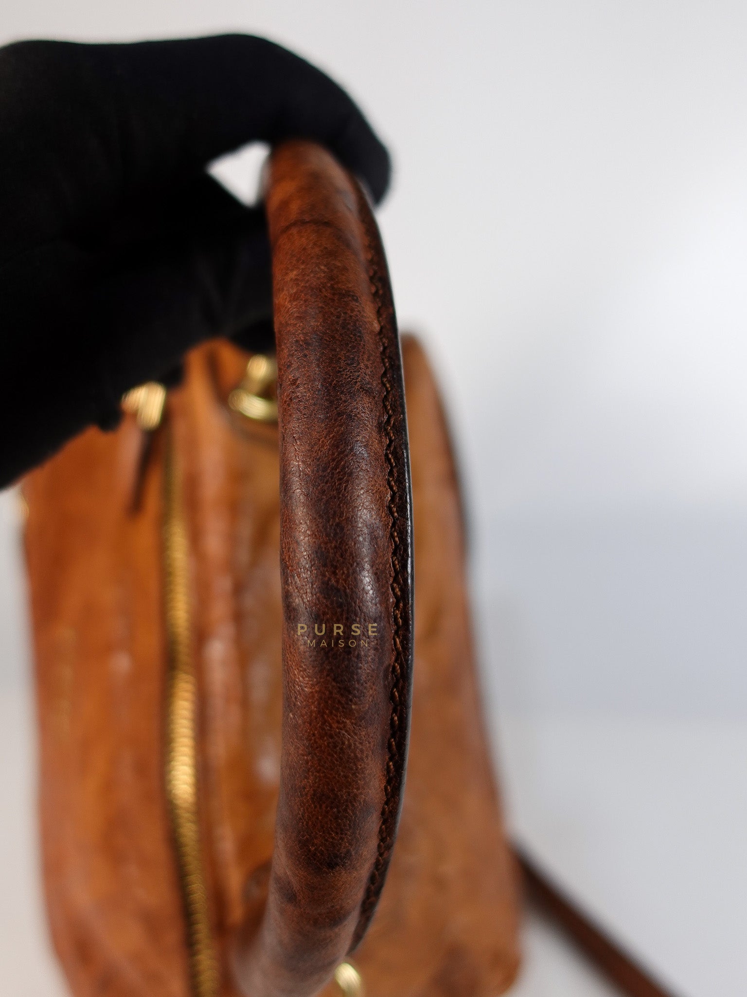 Pandora Medium Bag in Brown Crinkled Sheepskin Leather & Gold Hardware | Purse Maison Luxury Bags Shop