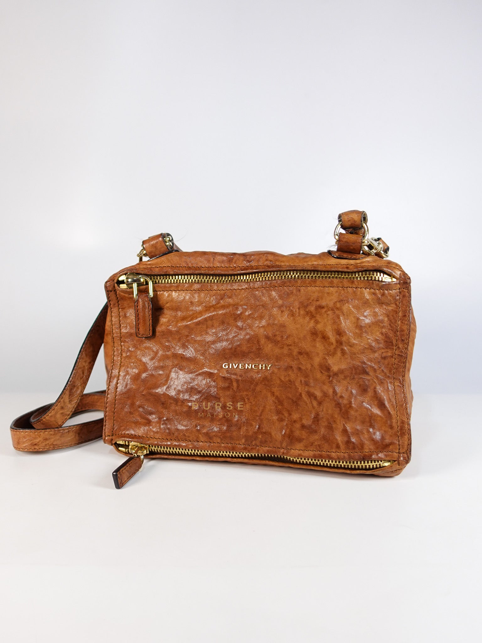 Pandora Medium Bag in Brown Crinkled Sheepskin Leather & Gold Hardware | Purse Maison Luxury Bags Shop