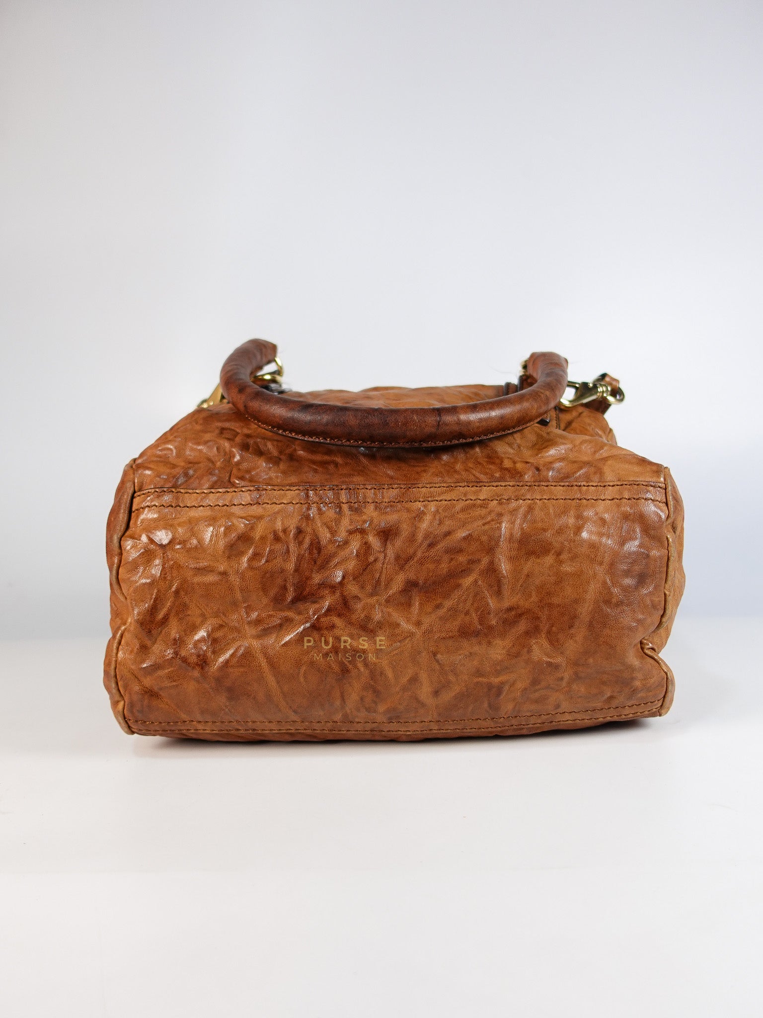 Pandora Medium Bag in Brown Crinkled Sheepskin Leather & Gold Hardware | Purse Maison Luxury Bags Shop