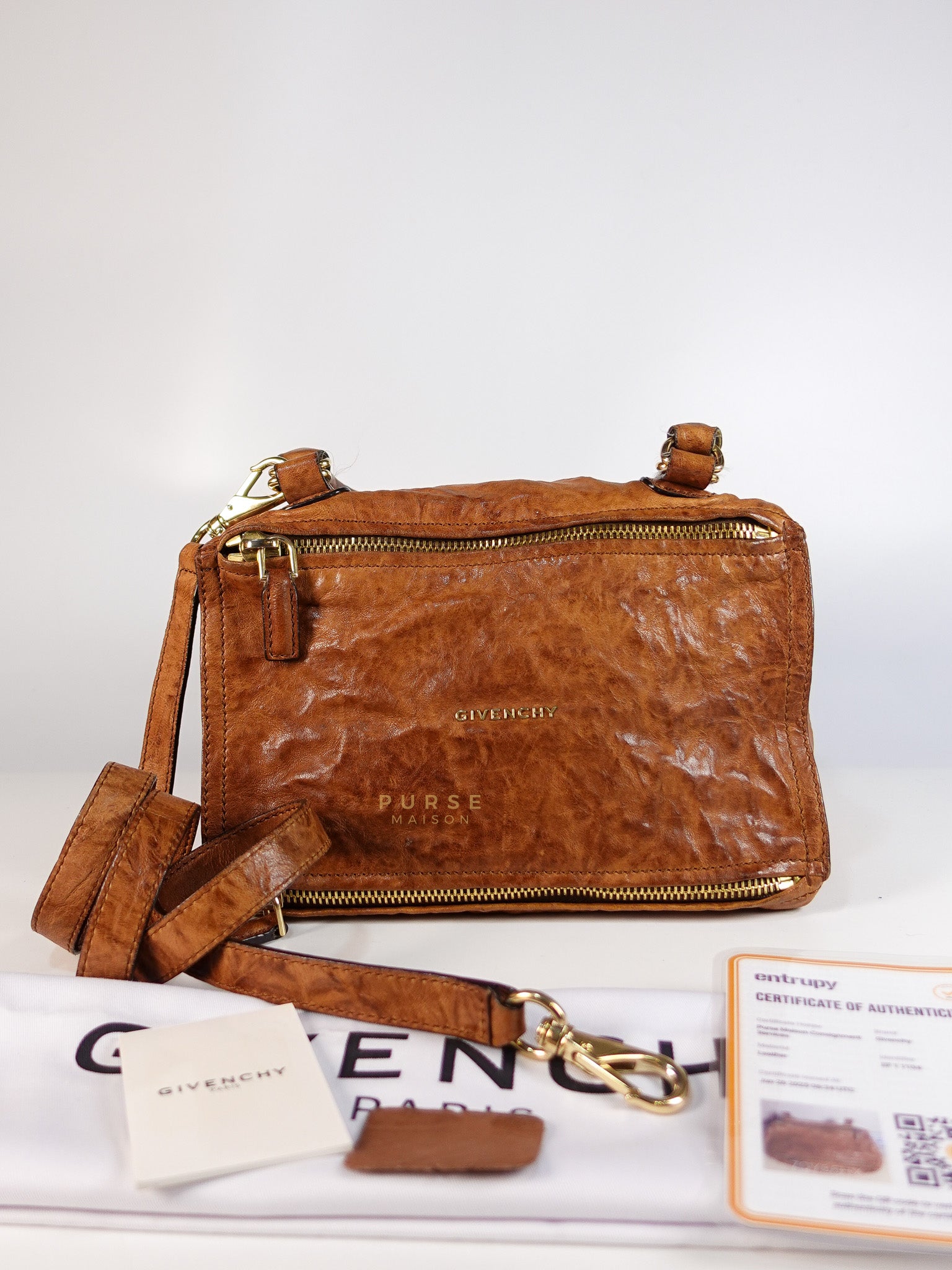 Pandora Medium Bag in Brown Crinkled Sheepskin Leather & Gold Hardware | Purse Maison Luxury Bags Shop