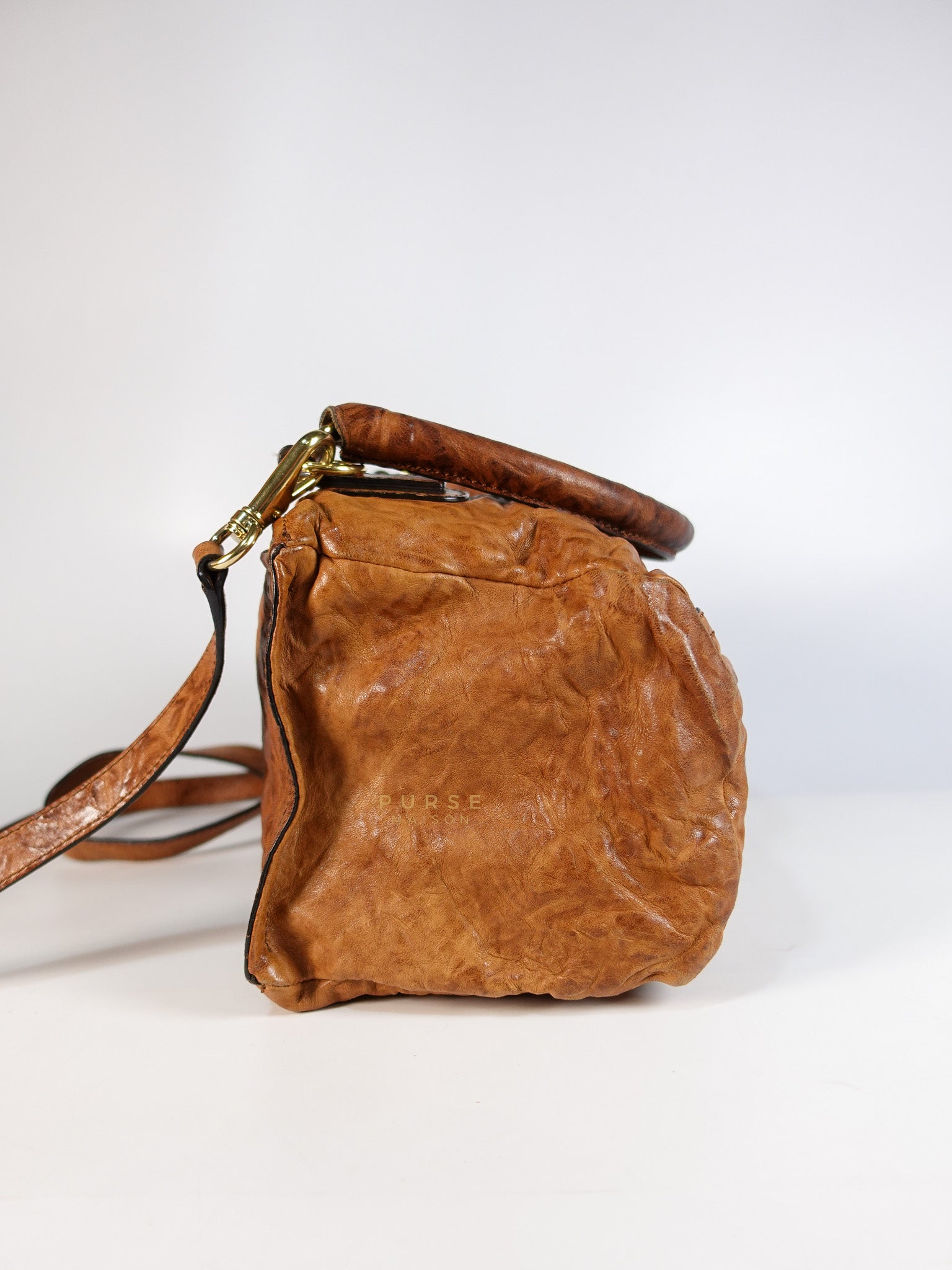 Pandora Medium Bag in Brown Crinkled Sheepskin Leather & Gold Hardware | Purse Maison Luxury Bags Shop
