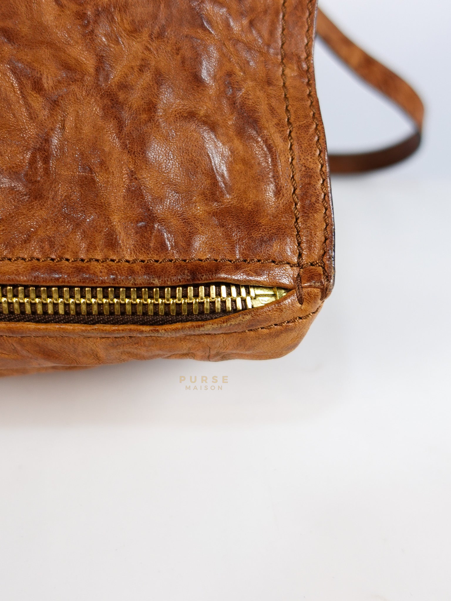 Pandora Medium Bag in Brown Crinkled Sheepskin Leather & Gold Hardware | Purse Maison Luxury Bags Shop