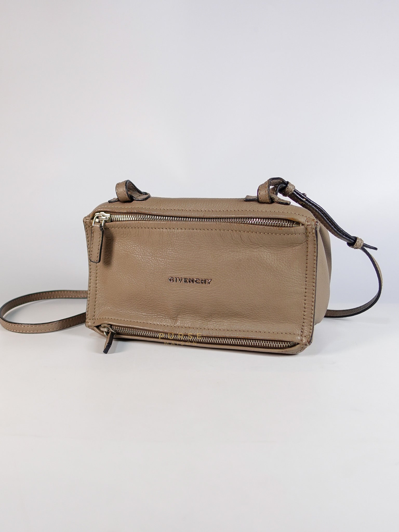 Pandora Mini Shoulder Bag in Beige & Silver Hardware | Purse Maison Luxury Bags Shop