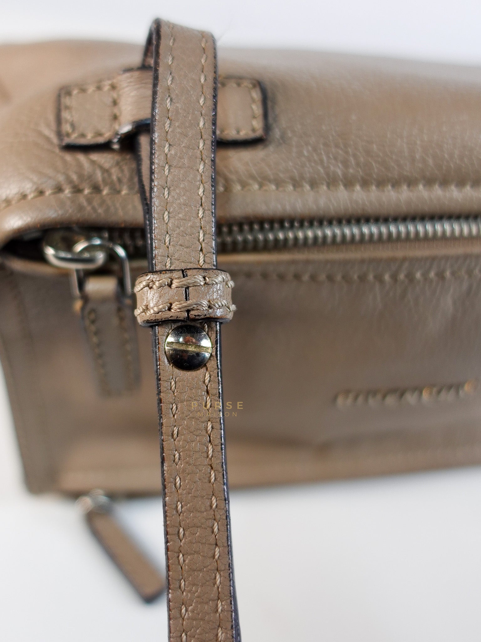 Pandora Mini Shoulder Bag in Beige & Silver Hardware | Purse Maison Luxury Bags Shop