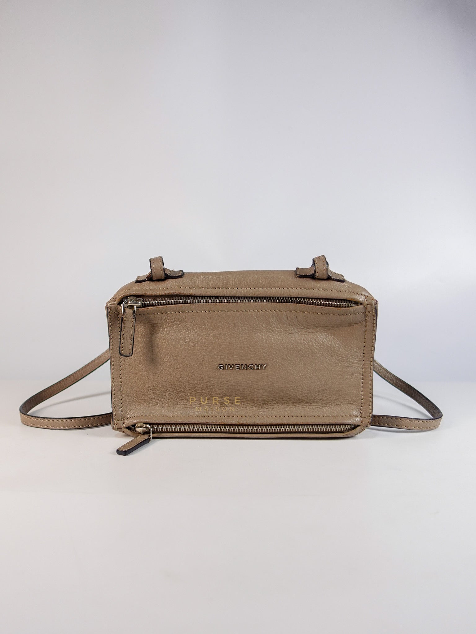 Pandora Mini Shoulder Bag in Beige & Silver Hardware | Purse Maison Luxury Bags Shop