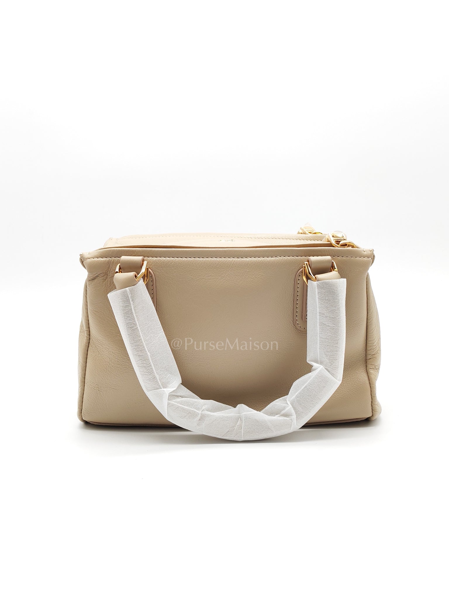 Pandora Small in Natural Beige Calfskin Leather Gold Hardware | Purse Maison Luxury Bags Shop