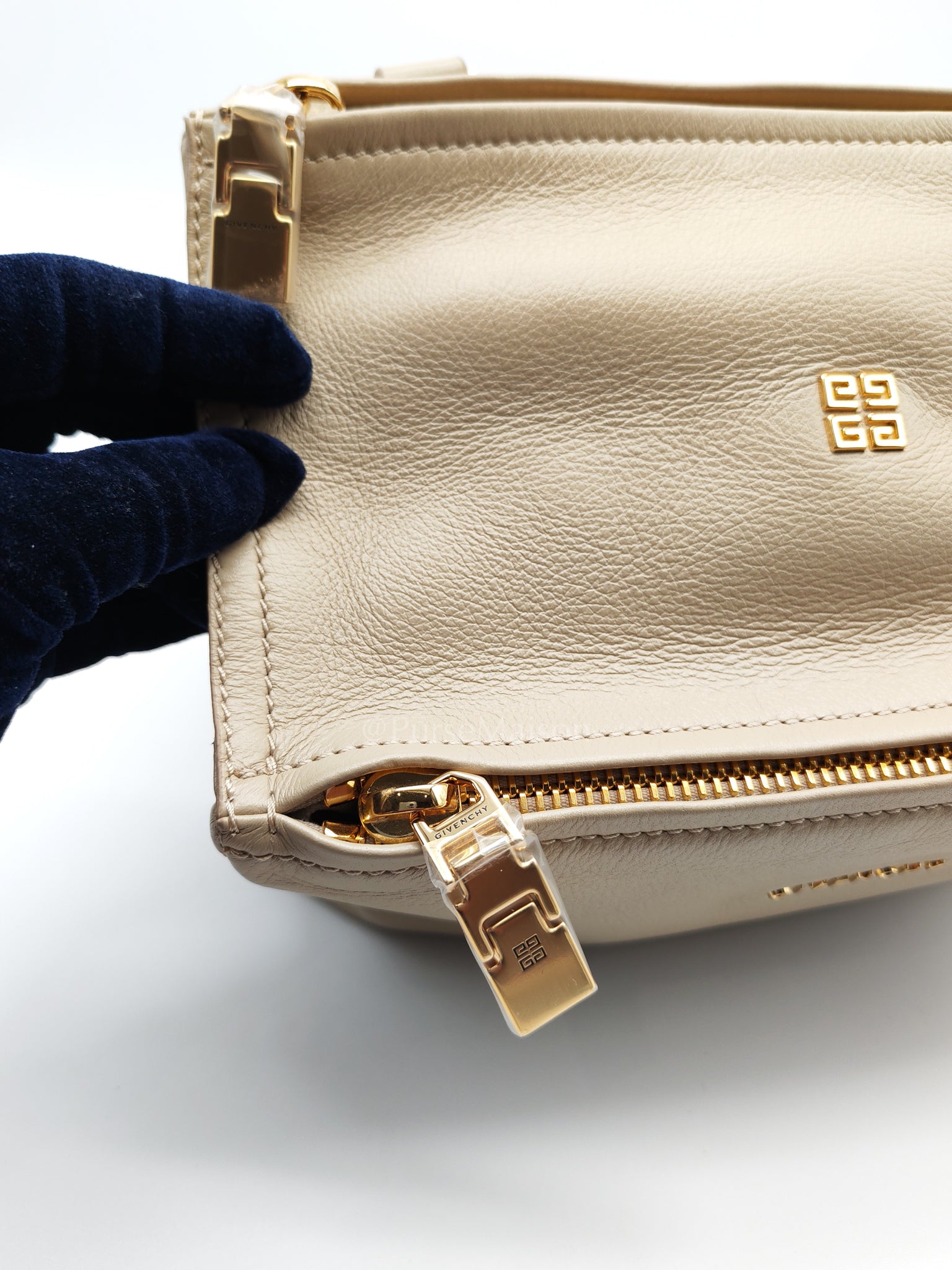 Pandora Small in Natural Beige Calfskin Leather Gold Hardware | Purse Maison Luxury Bags Shop