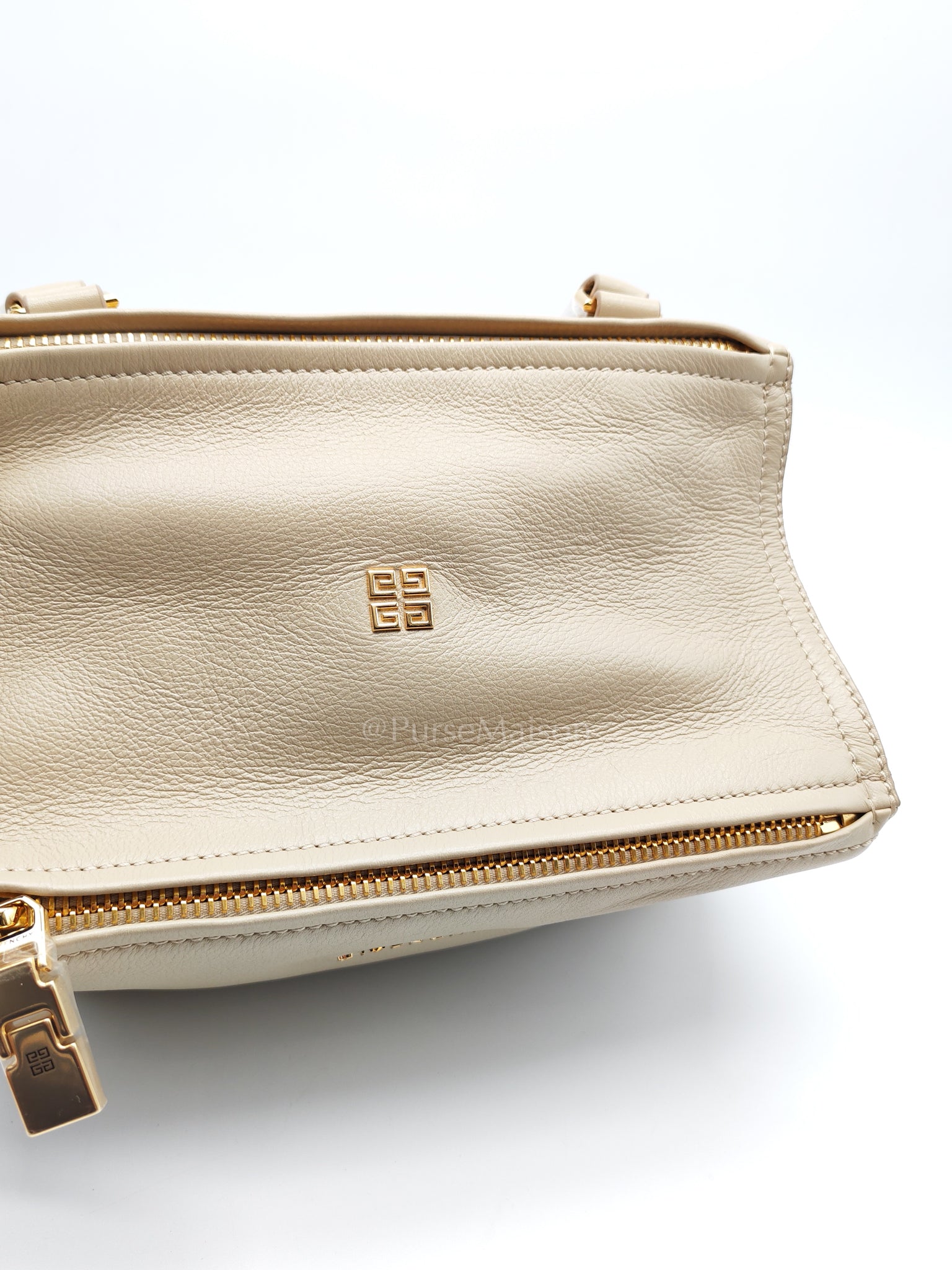 Pandora Small in Natural Beige Calfskin Leather Gold Hardware | Purse Maison Luxury Bags Shop