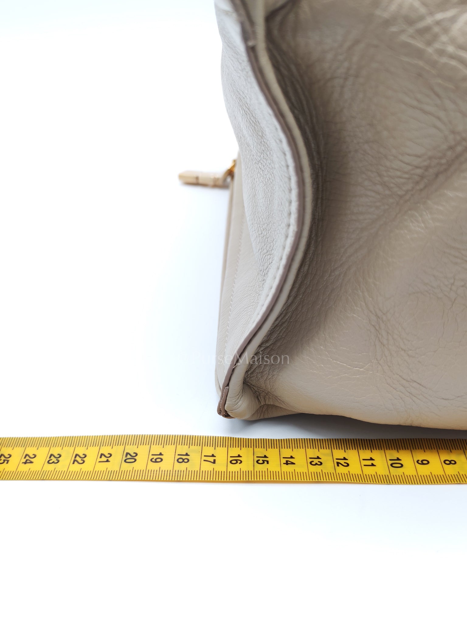 Pandora Small in Natural Beige Calfskin Leather Gold Hardware | Purse Maison Luxury Bags Shop