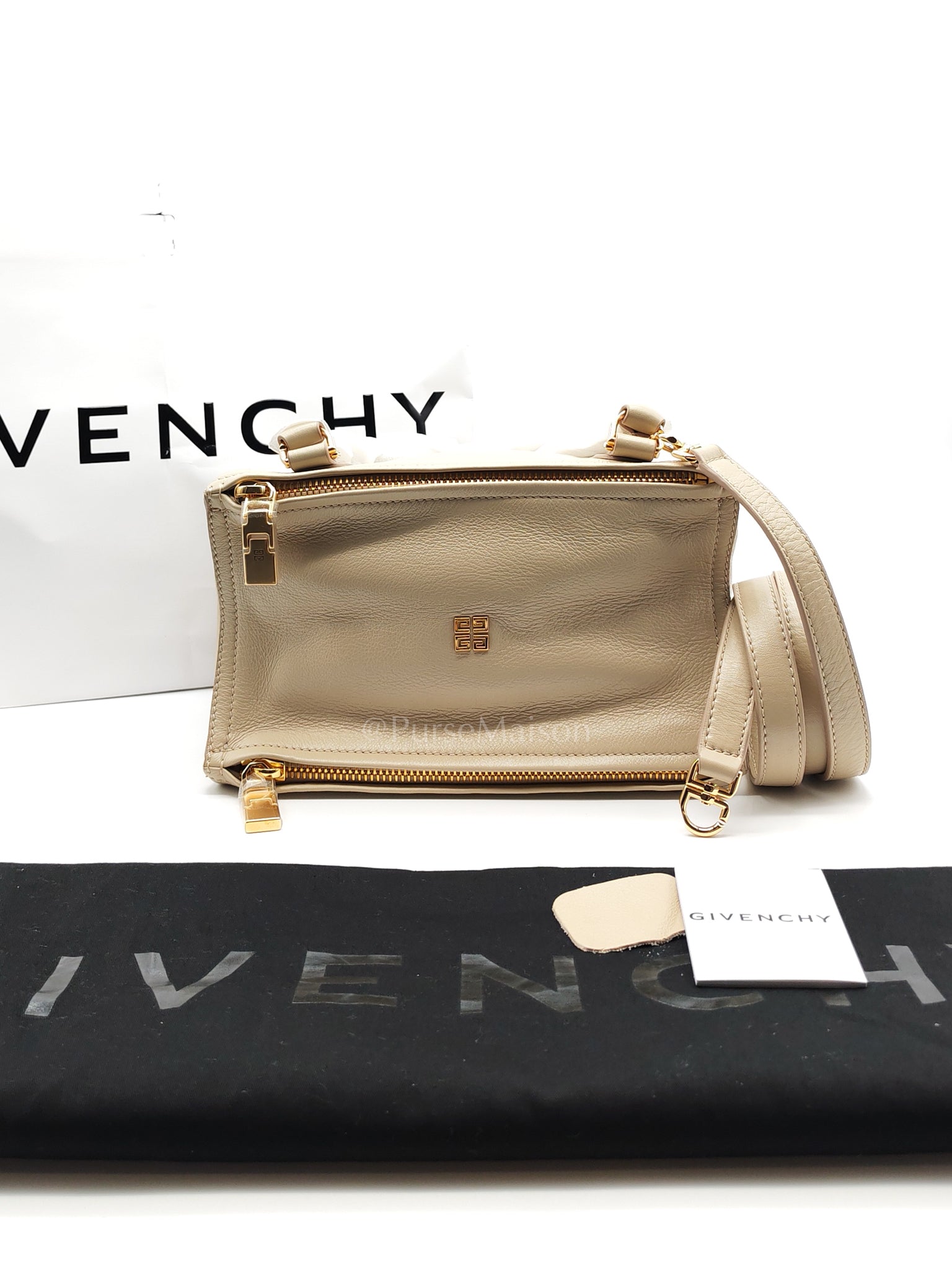 Pandora Small in Natural Beige Calfskin Leather Gold Hardware | Purse Maison Luxury Bags Shop