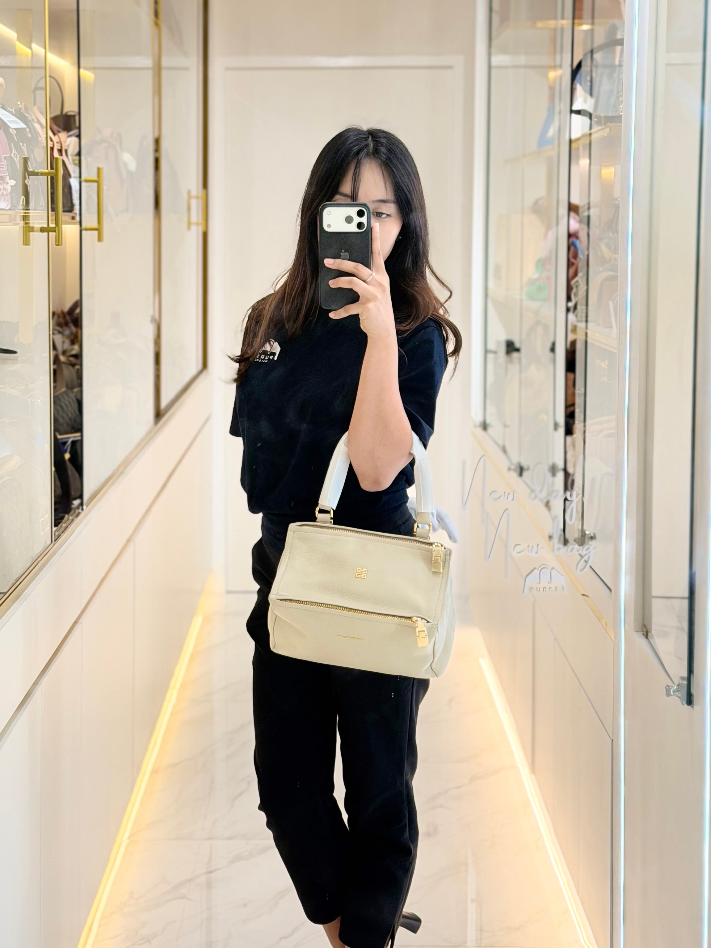 Pandora Small in Natural Beige Calfskin Leather Gold Hardware | Purse Maison Luxury Bags Shop