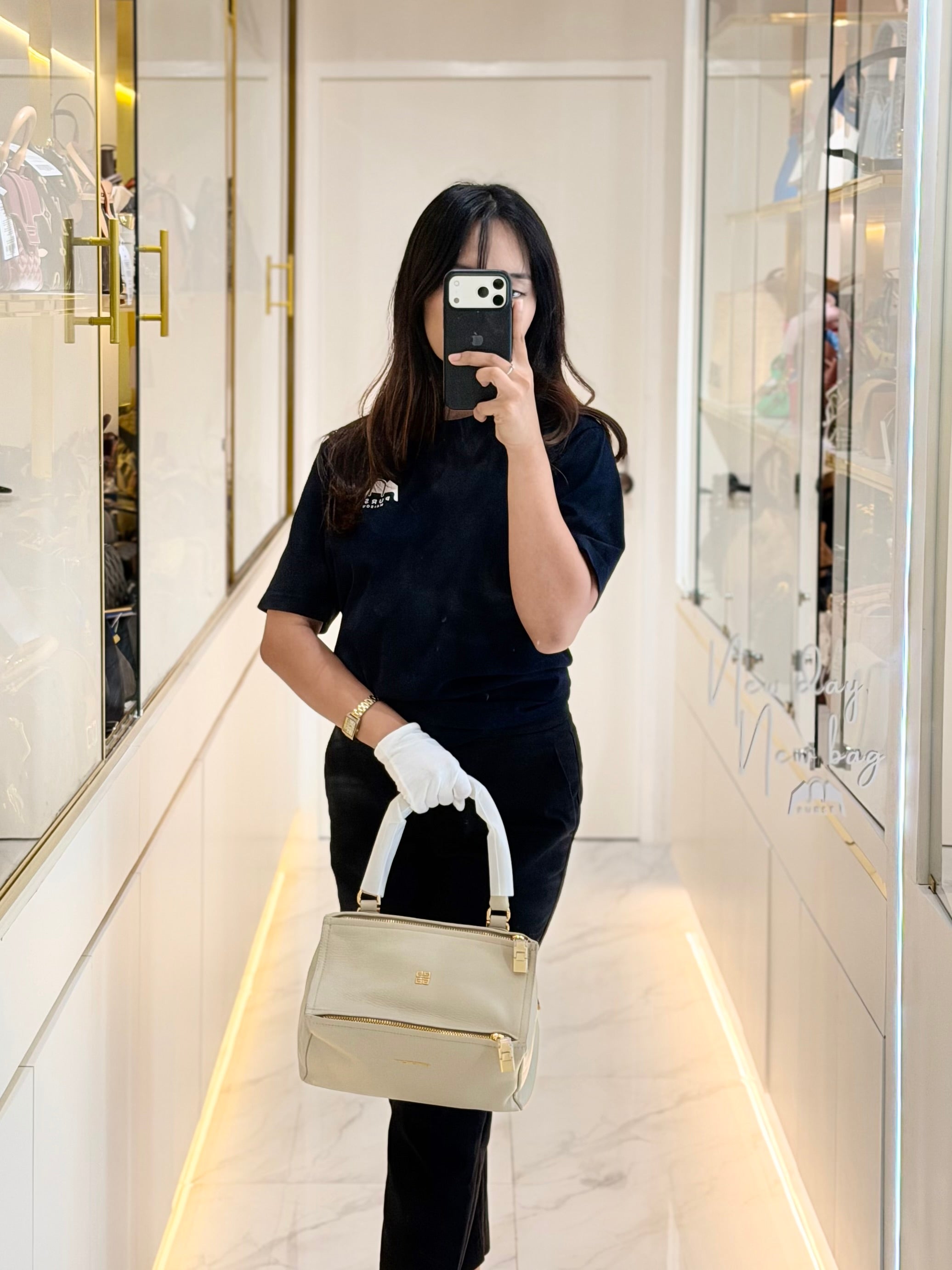 Pandora Small in Natural Beige Calfskin Leather Gold Hardware | Purse Maison Luxury Bags Shop