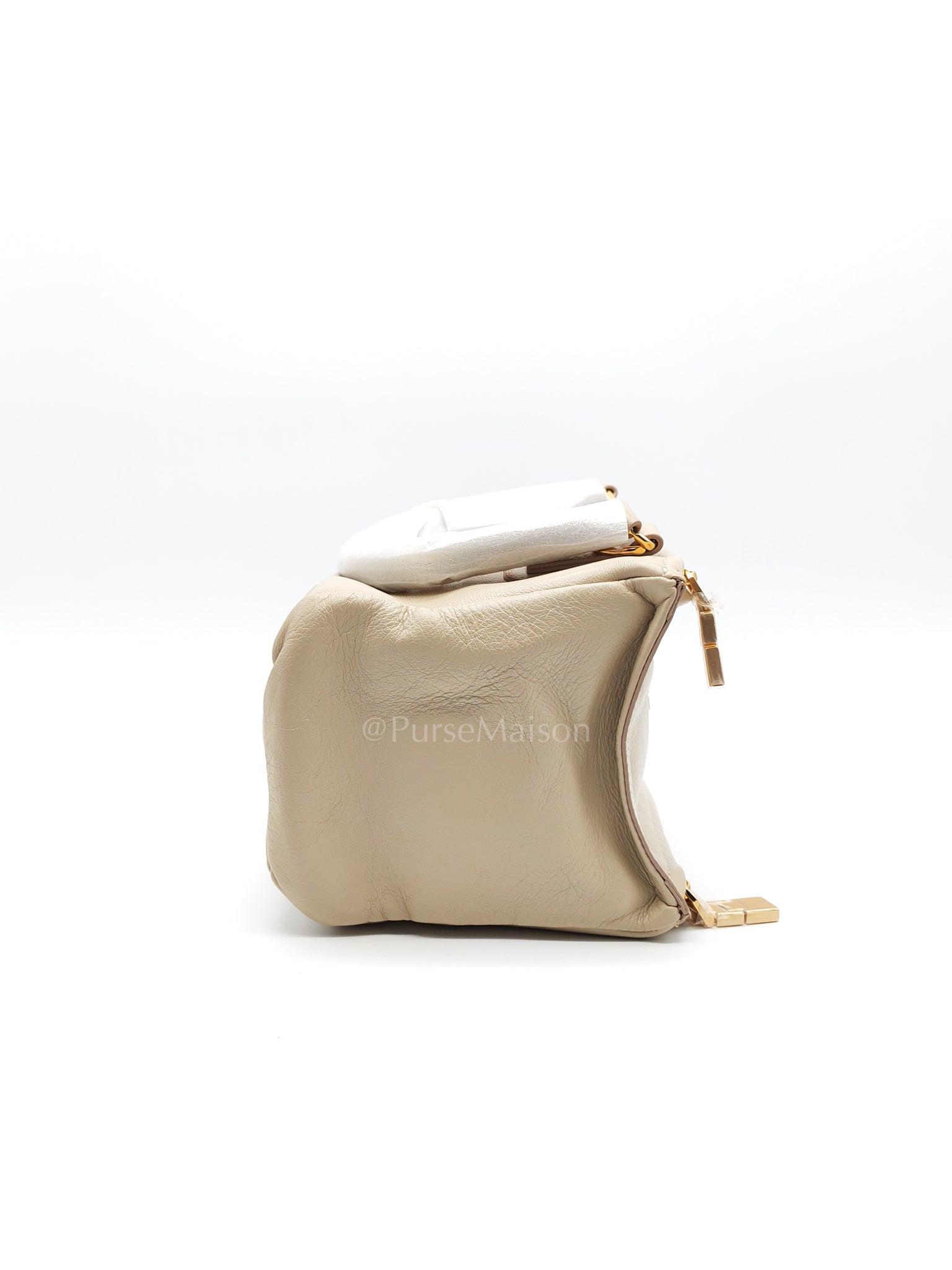 Pandora Small in Natural Beige Calfskin Leather Gold Hardware | Purse Maison Luxury Bags Shop