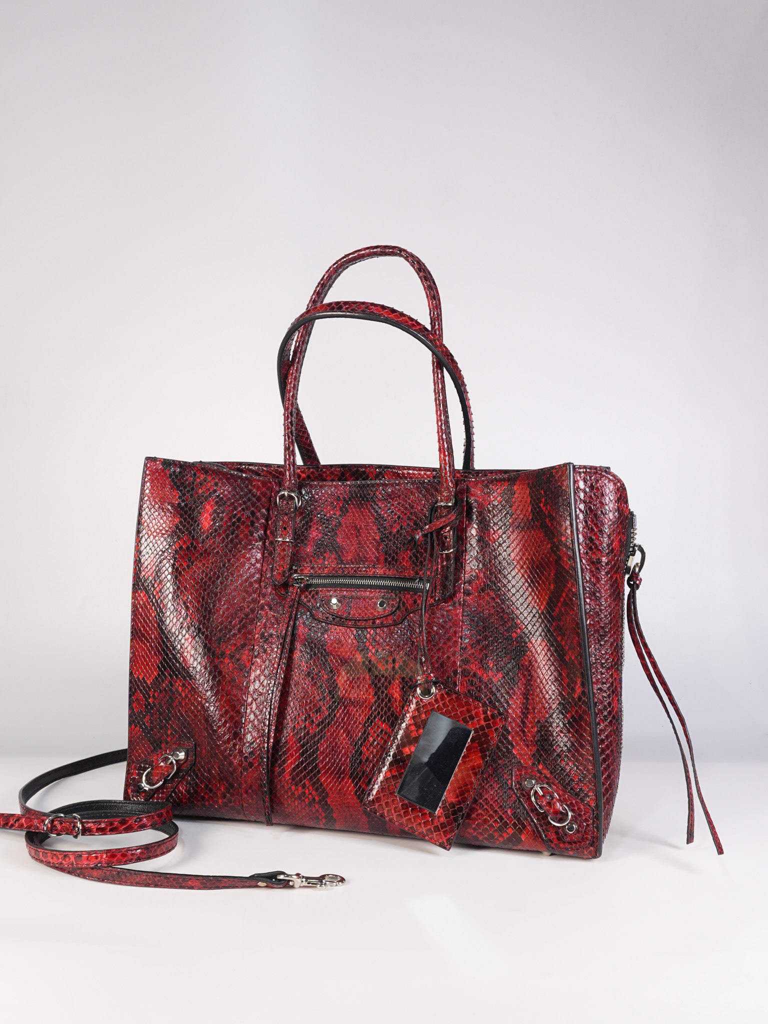 Papier A6 Red/Black Python Exotic Leather Zip Around Crossbody Bag | Purse Maison Luxury Bags Shop
