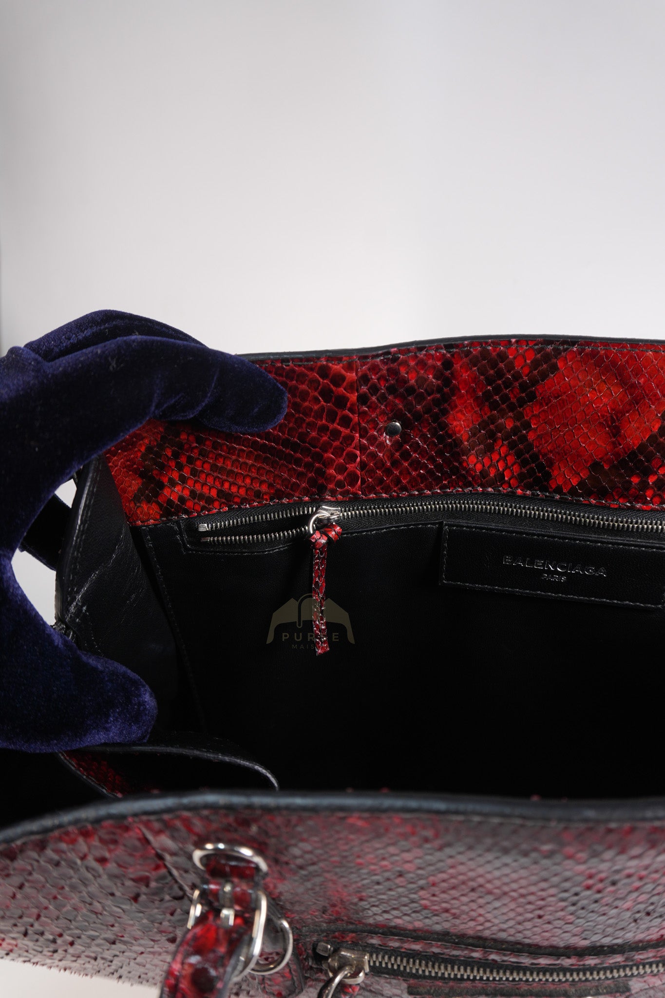 Papier A6 Red/Black Python Exotic Leather Zip Around Crossbody Bag | Purse Maison Luxury Bags Shop