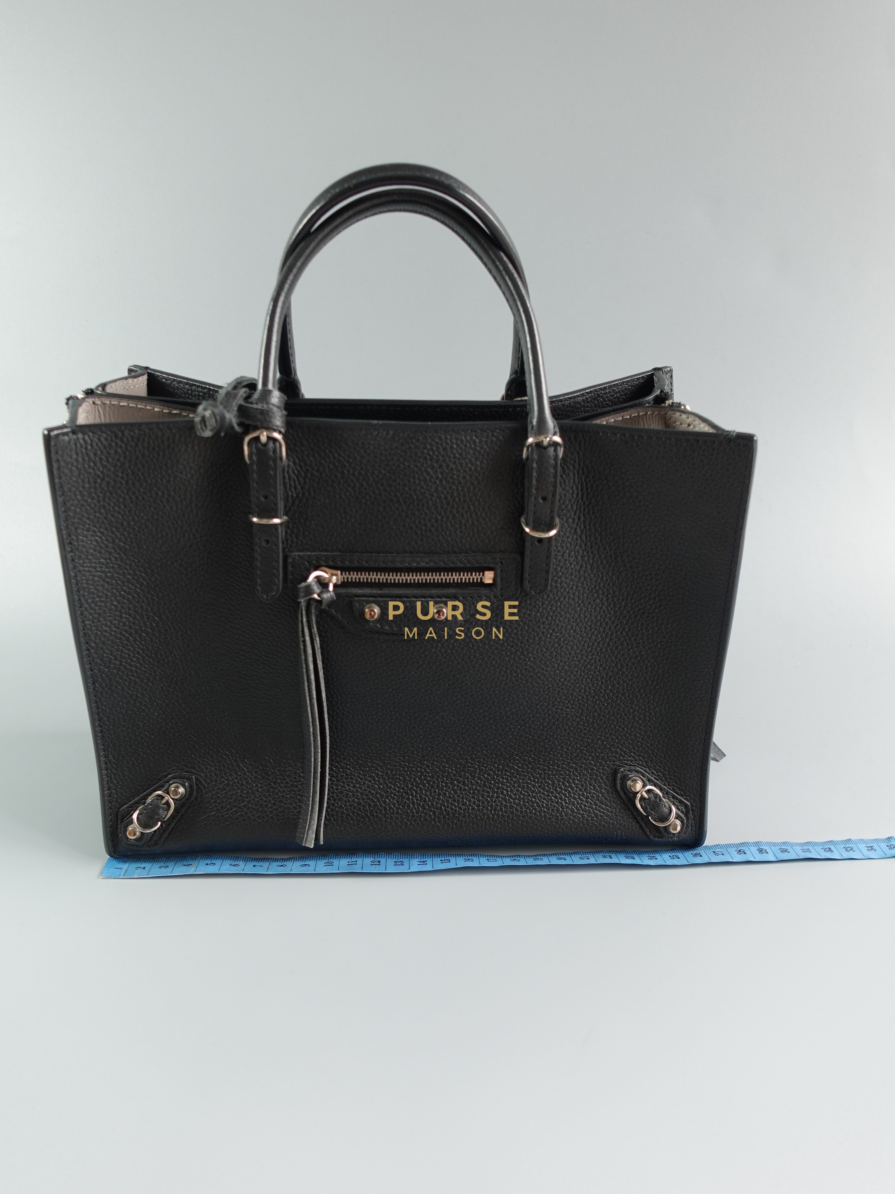 Papier A6 Zip Tote Bag in Black Leather | Purse Maison Luxury Bags Shop