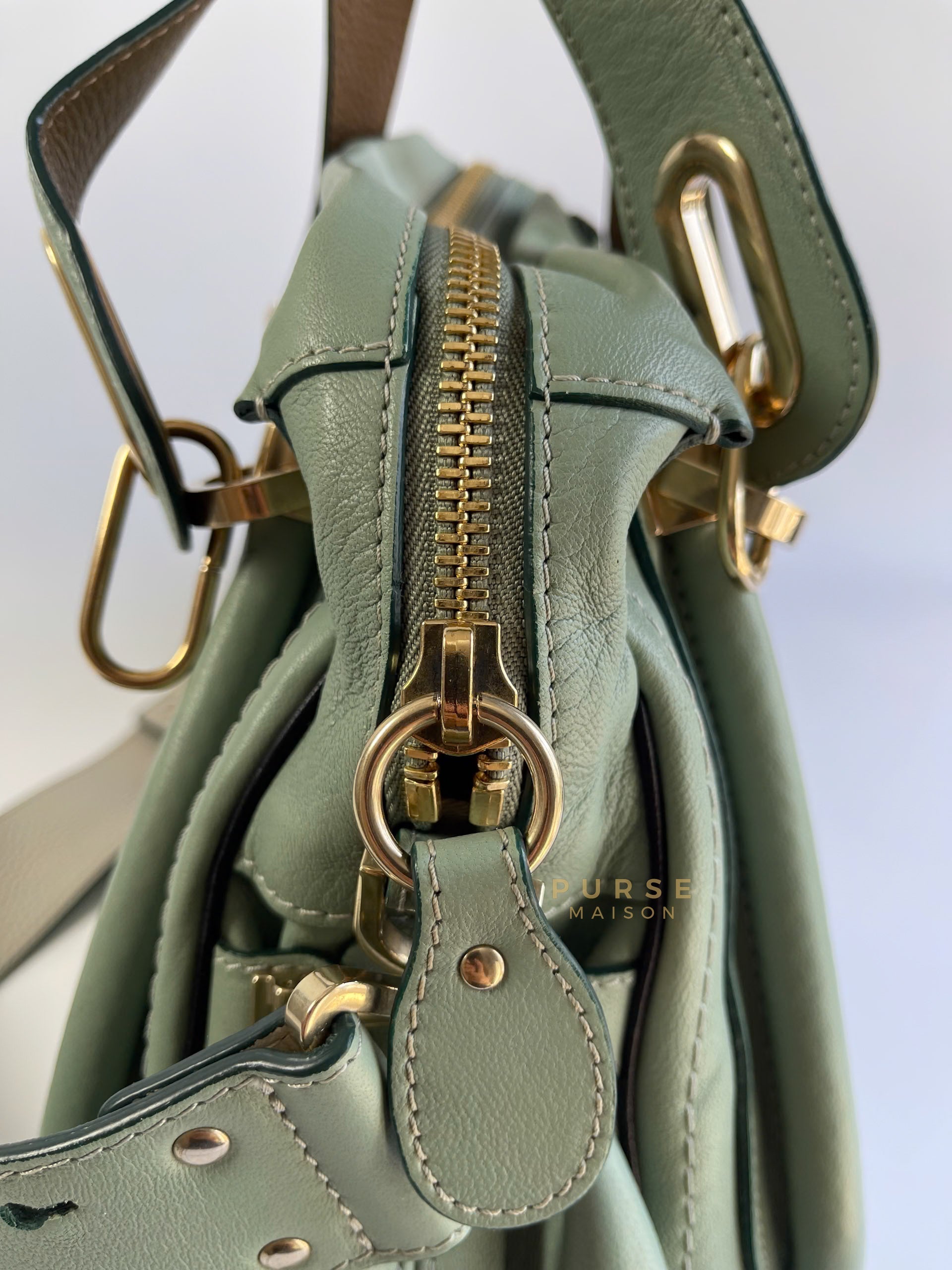 Paraty in Light Blue Green Pebbled Calfskin Leather Bag | Purse Maison Luxury Bags Shop