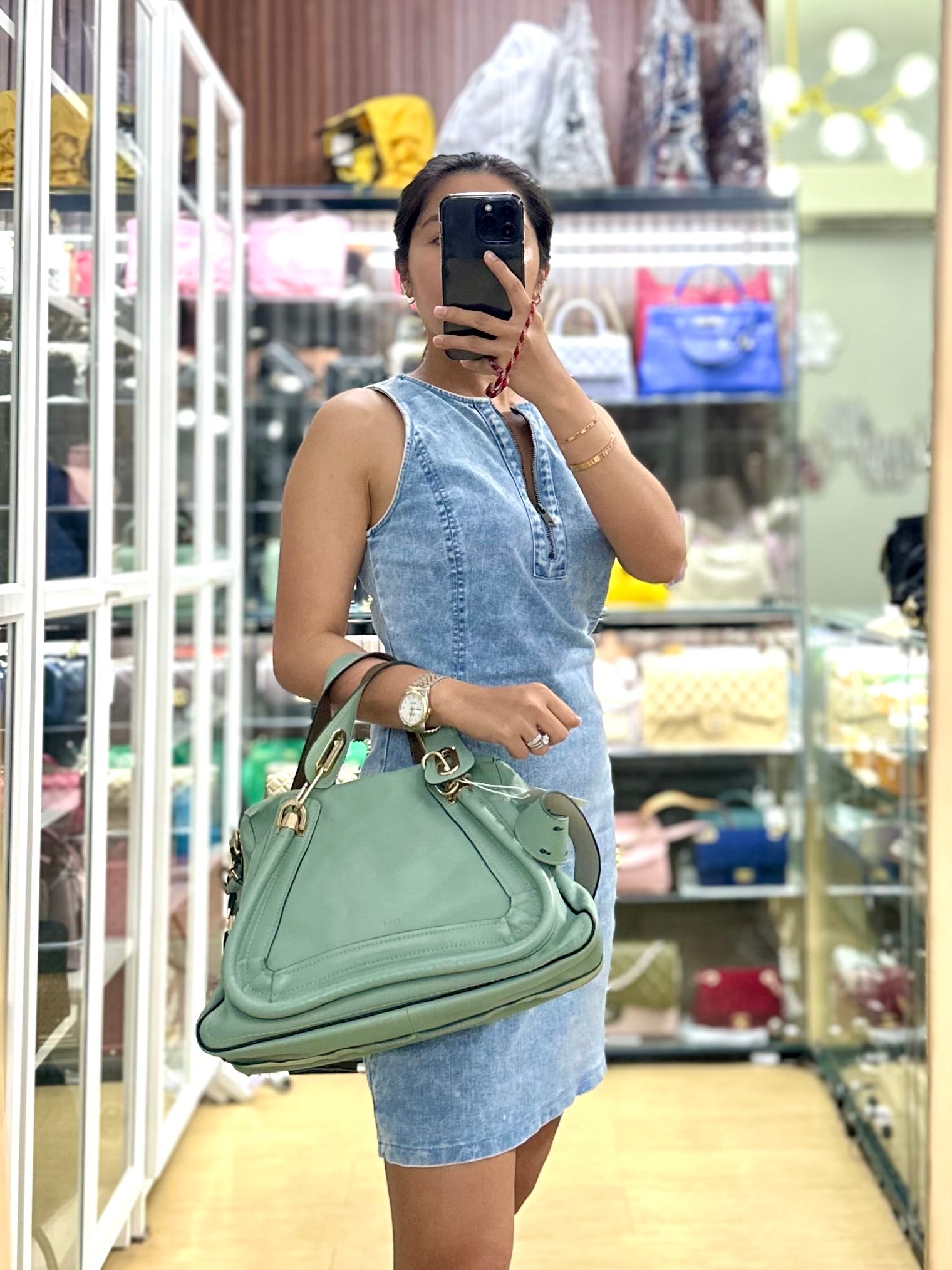 Paraty in Light Blue Green Pebbled Calfskin Leather Bag | Purse Maison Luxury Bags Shop