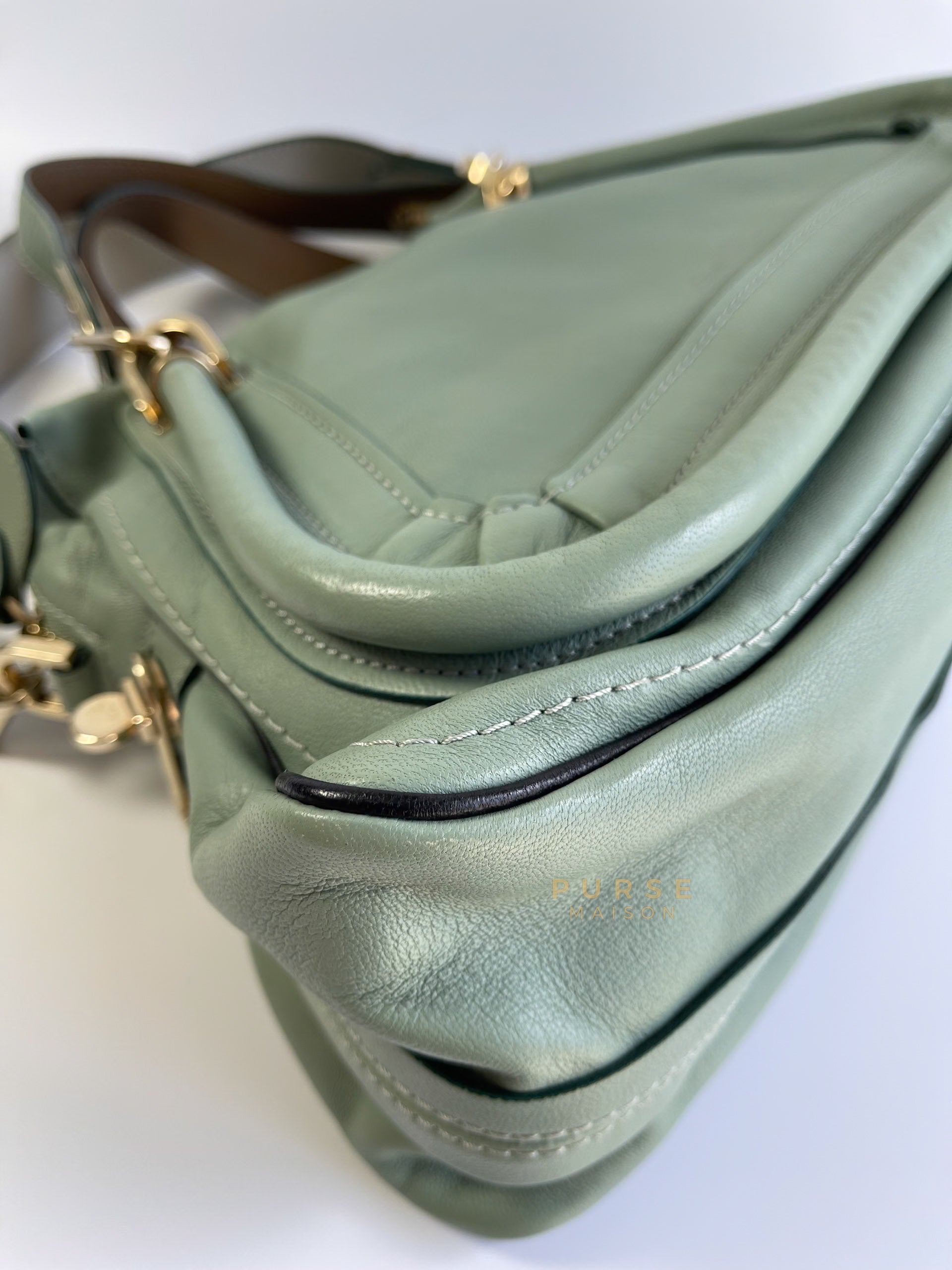 Paraty in Light Blue Green Pebbled Calfskin Leather Bag | Purse Maison Luxury Bags Shop